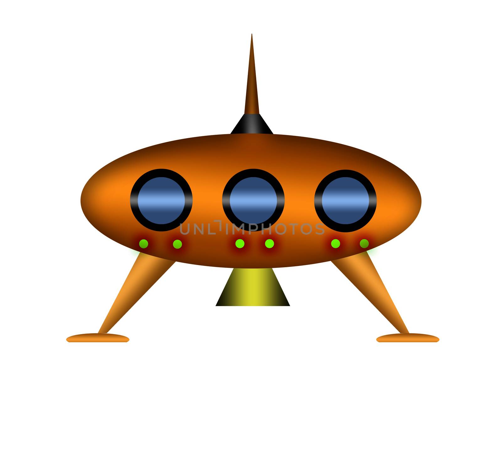 Cartoon UFO isolated on white background.