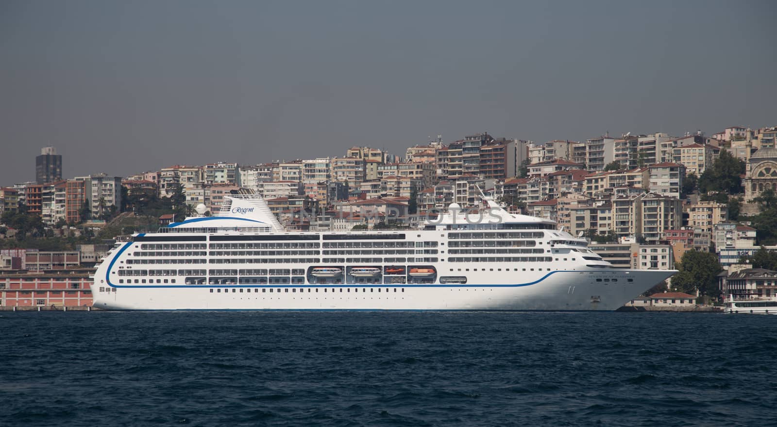 ISTANBUL, TURKEY - SEPTEMBER 05, 2015: Seven Seas Mariner Cruise Ship in Istanbul Port. Ship has 700 passenger capacity with 48,075 gross tonnage.