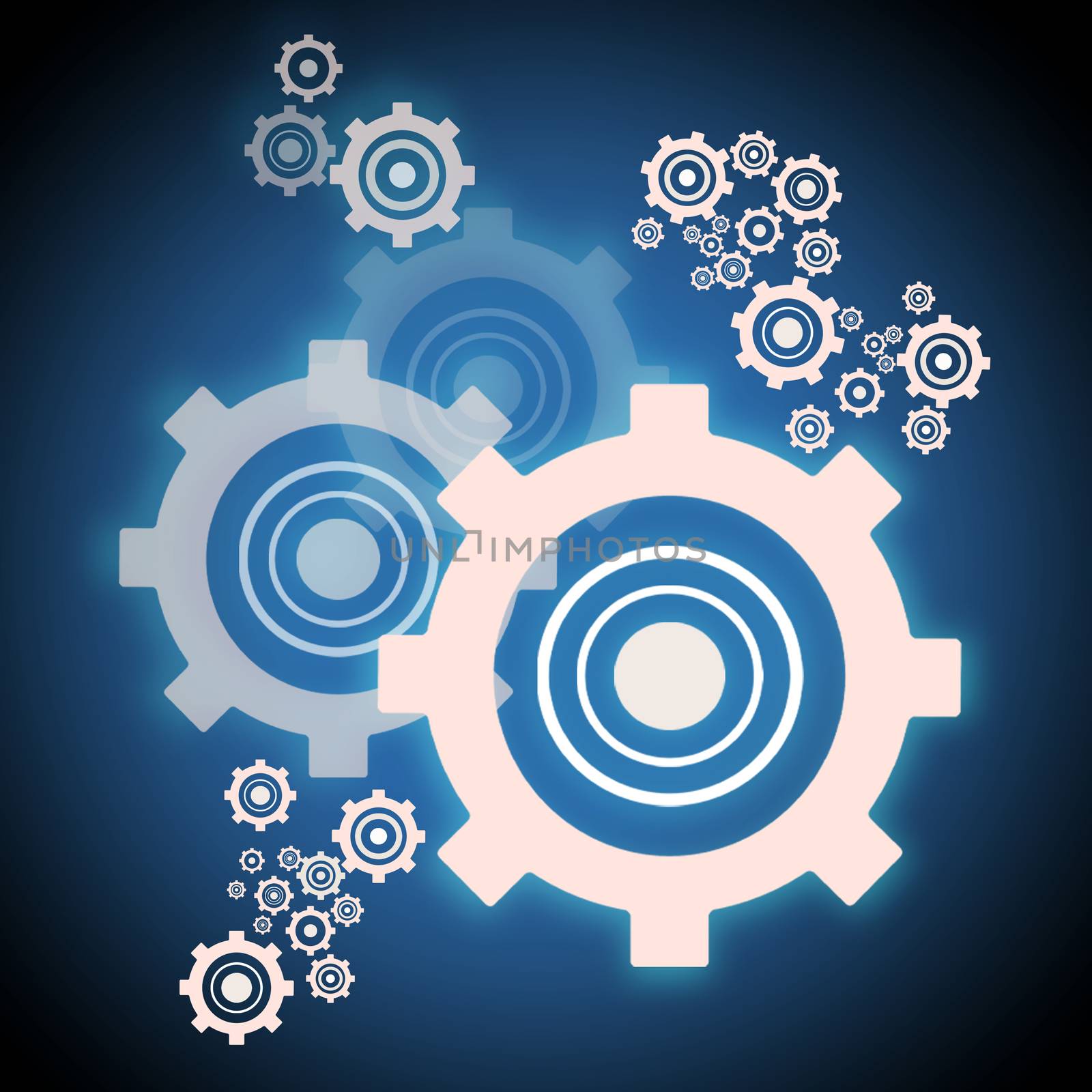 Set of abstract gear wheels on blue background