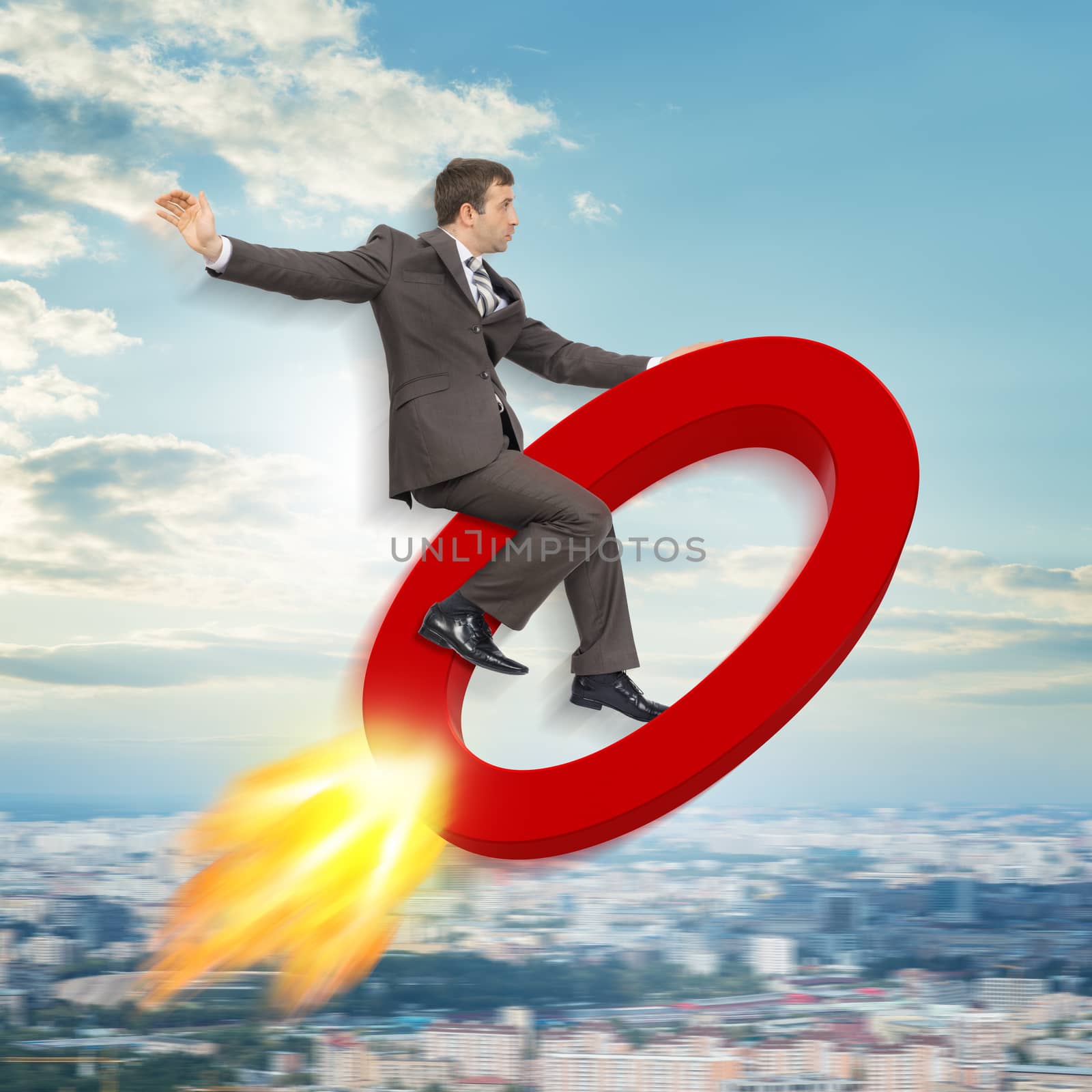 Businessman flying on zero sign by cherezoff