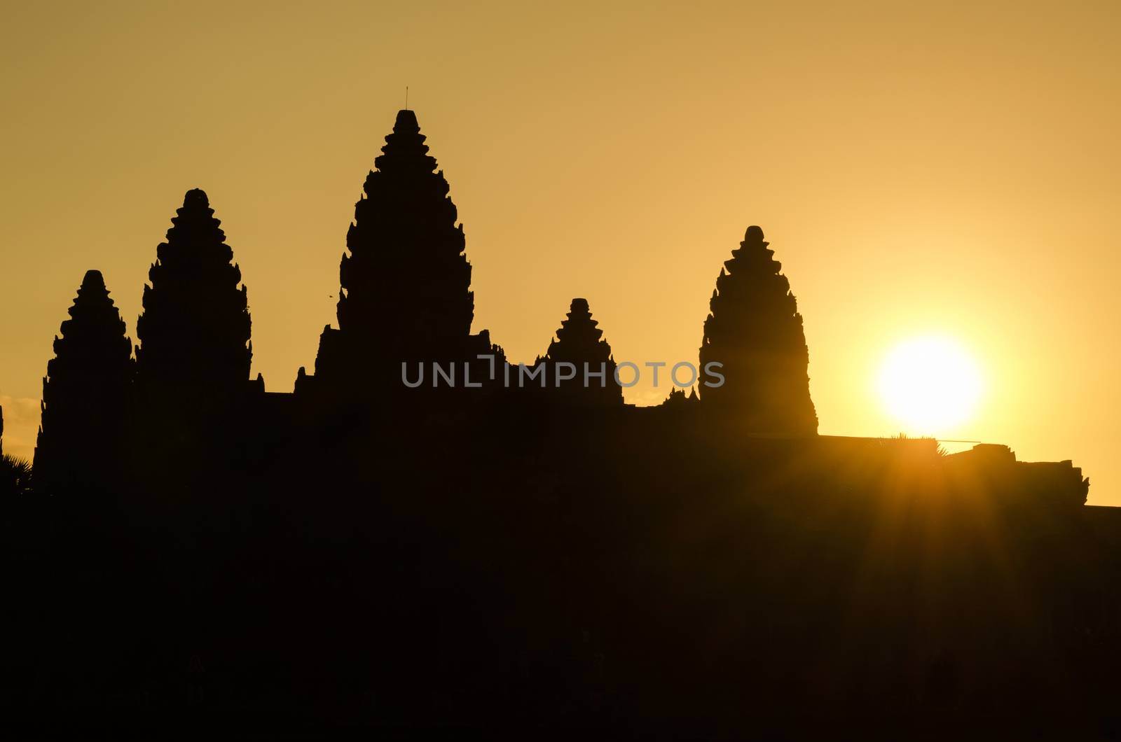 Silhouette of Angkor Wat at sunrise in Cambodia