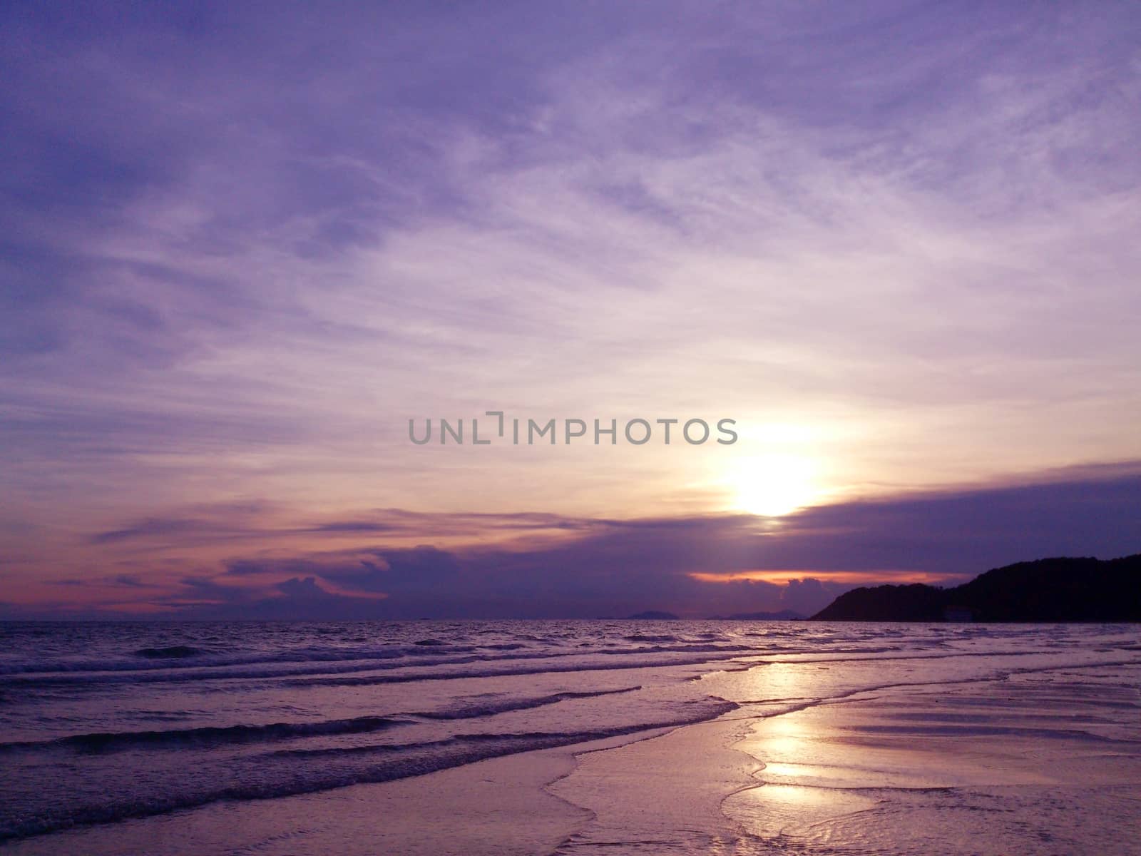 Sunset with sky on the tropical beach