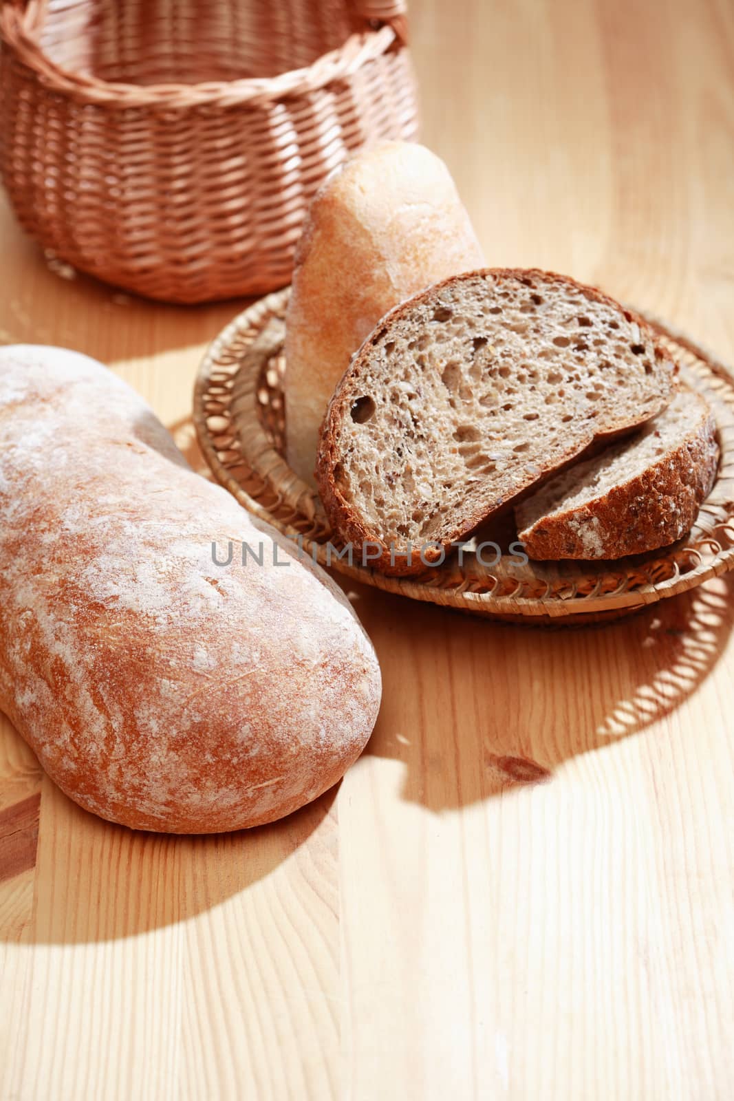 Farm still life. Freshness bread set on wooden board