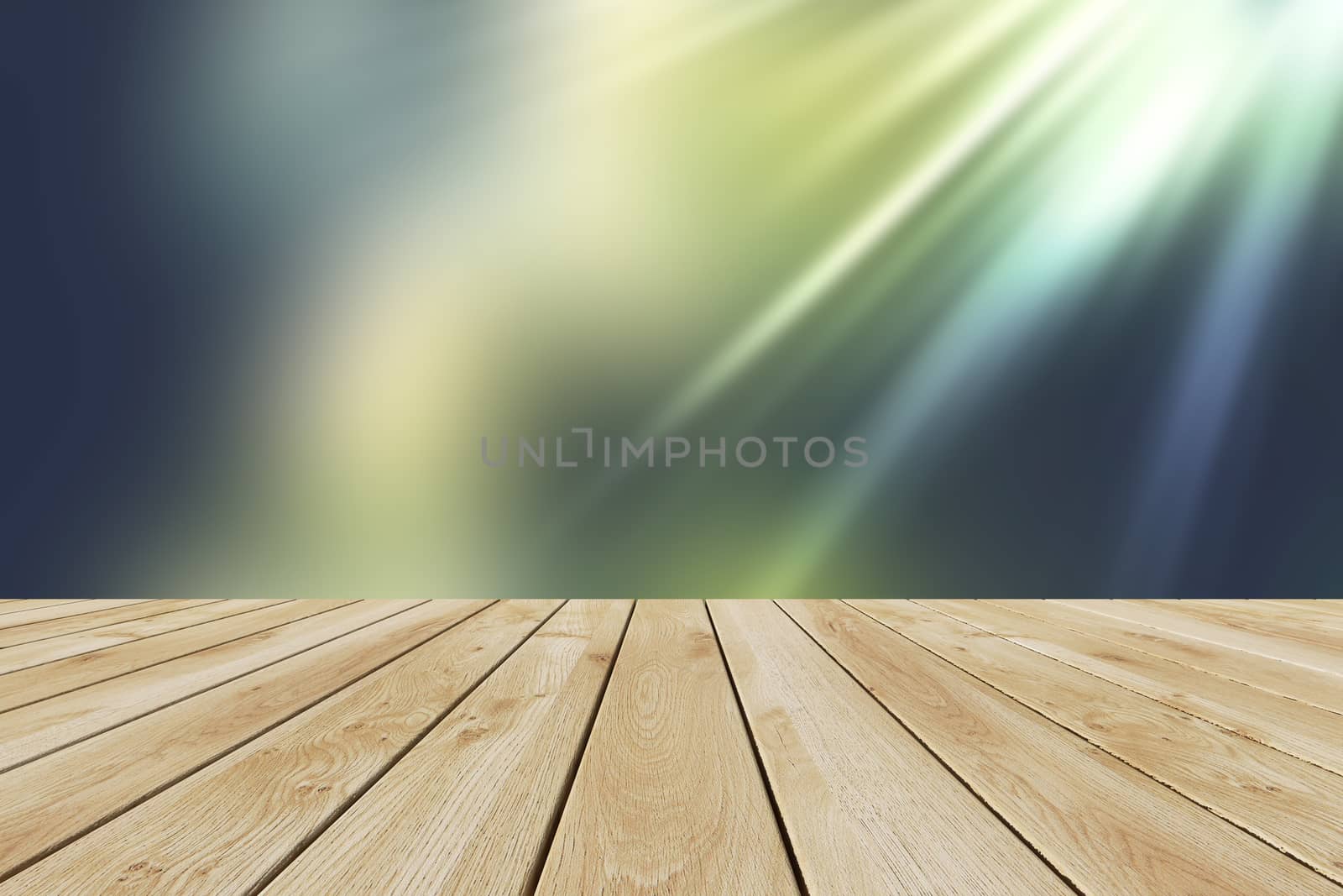 Perspective wood and bokeh light background by teerawit