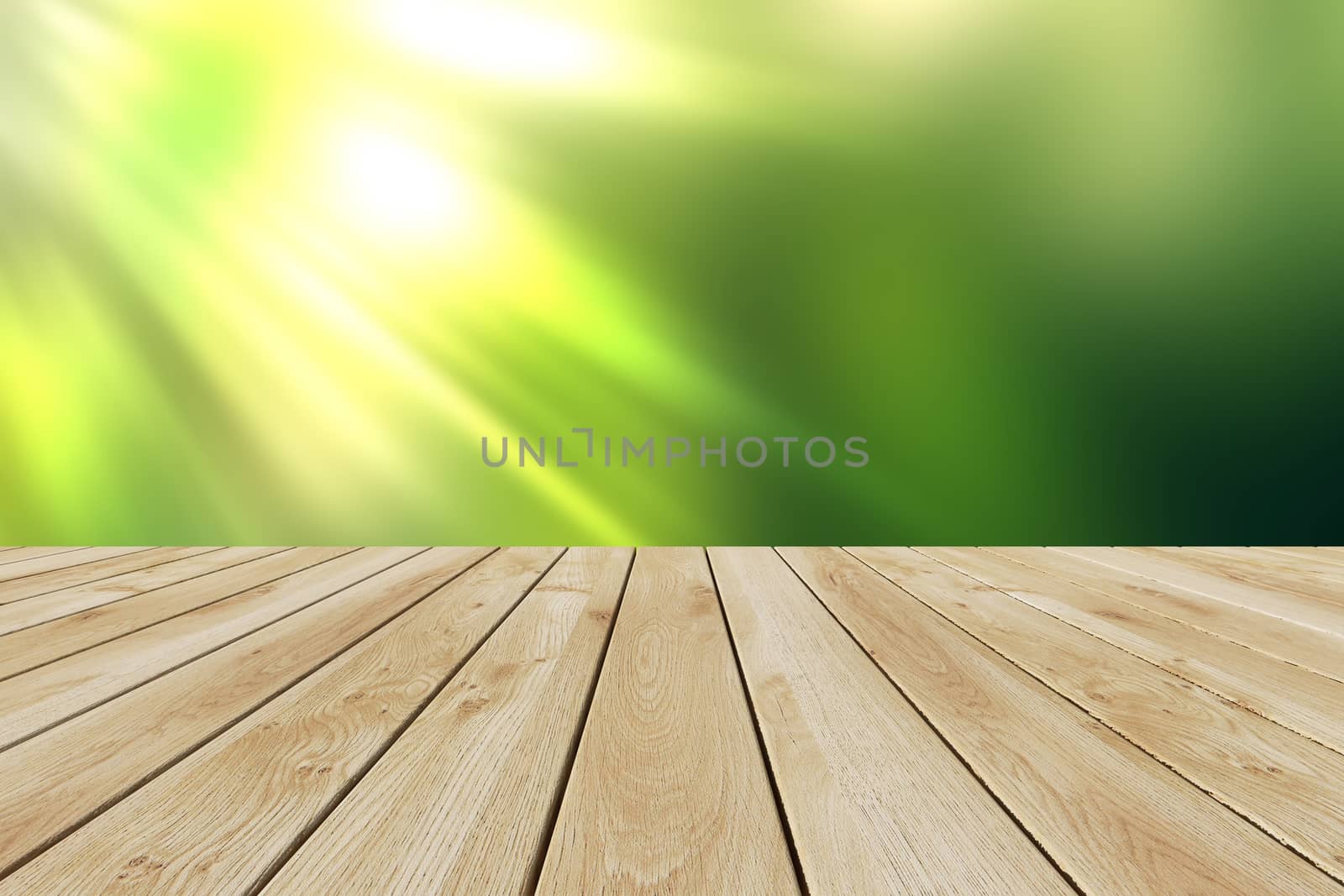 Perspective wood and bokeh light background by teerawit