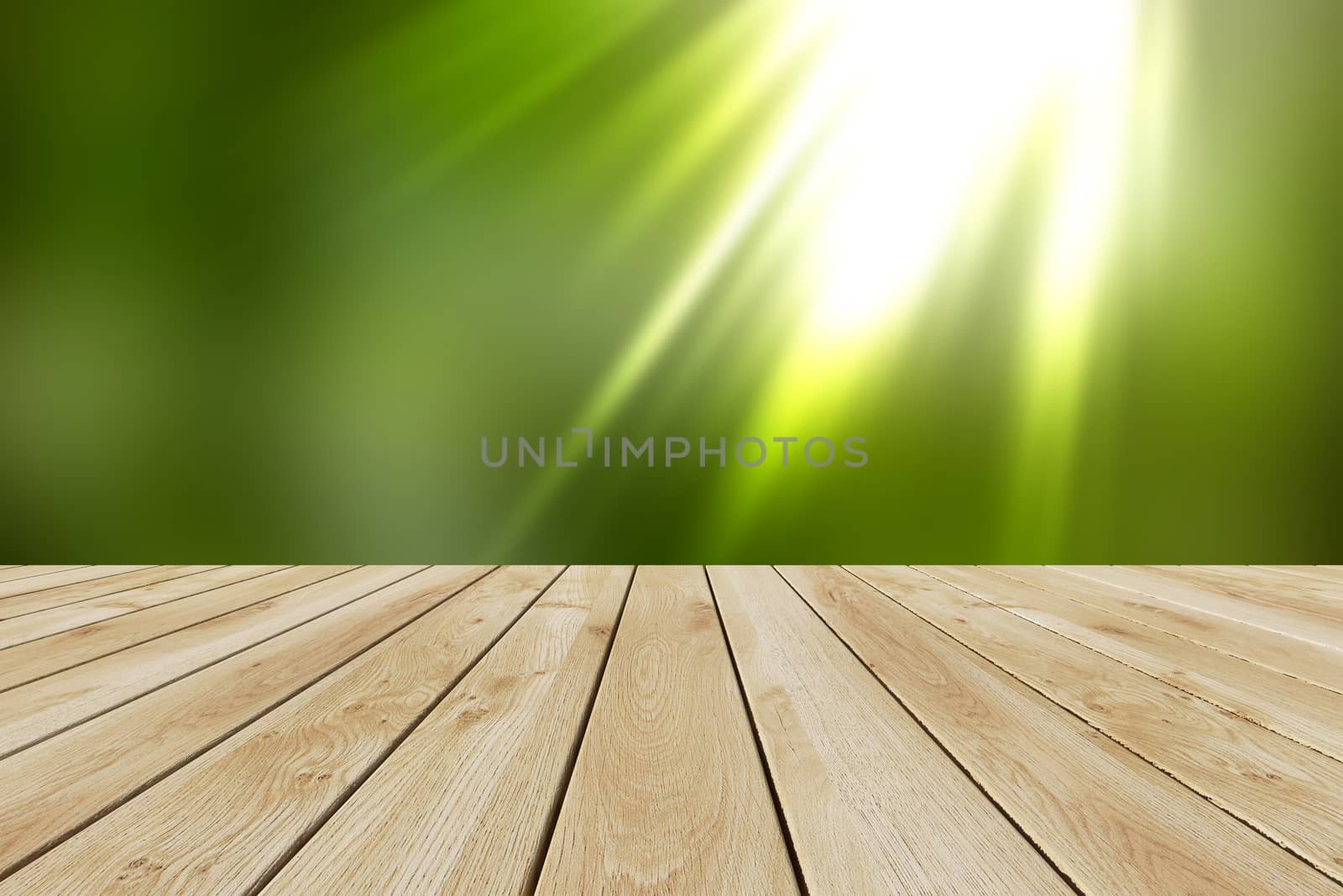 Perspective wood and bokeh light background by teerawit