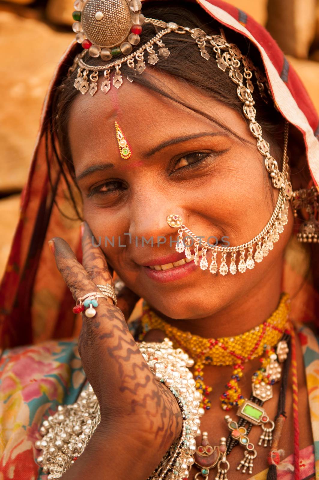 Beautiful Traditional Indian woman in sari dress smiling, India people.