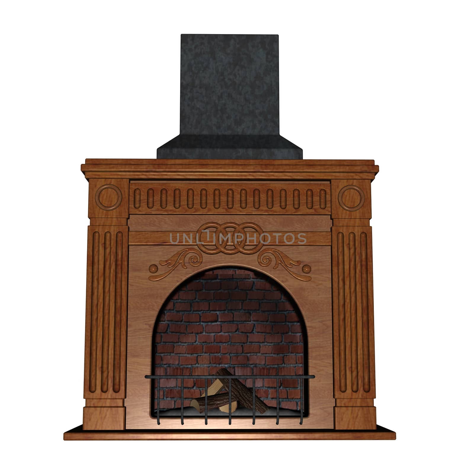 Fireplace isolated in white background - 3D render