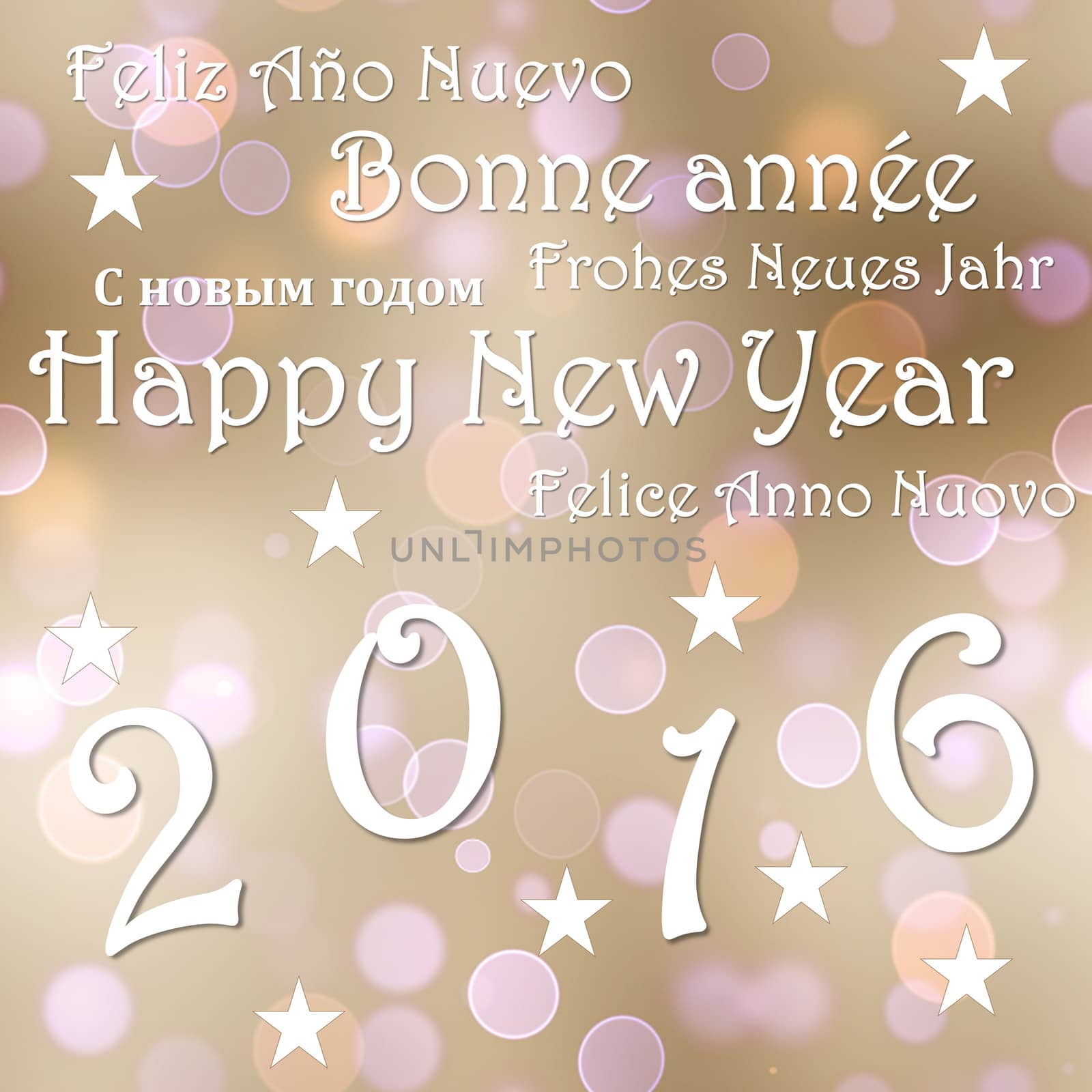Happy new year 2016, in brownsky background with stars - 3D render