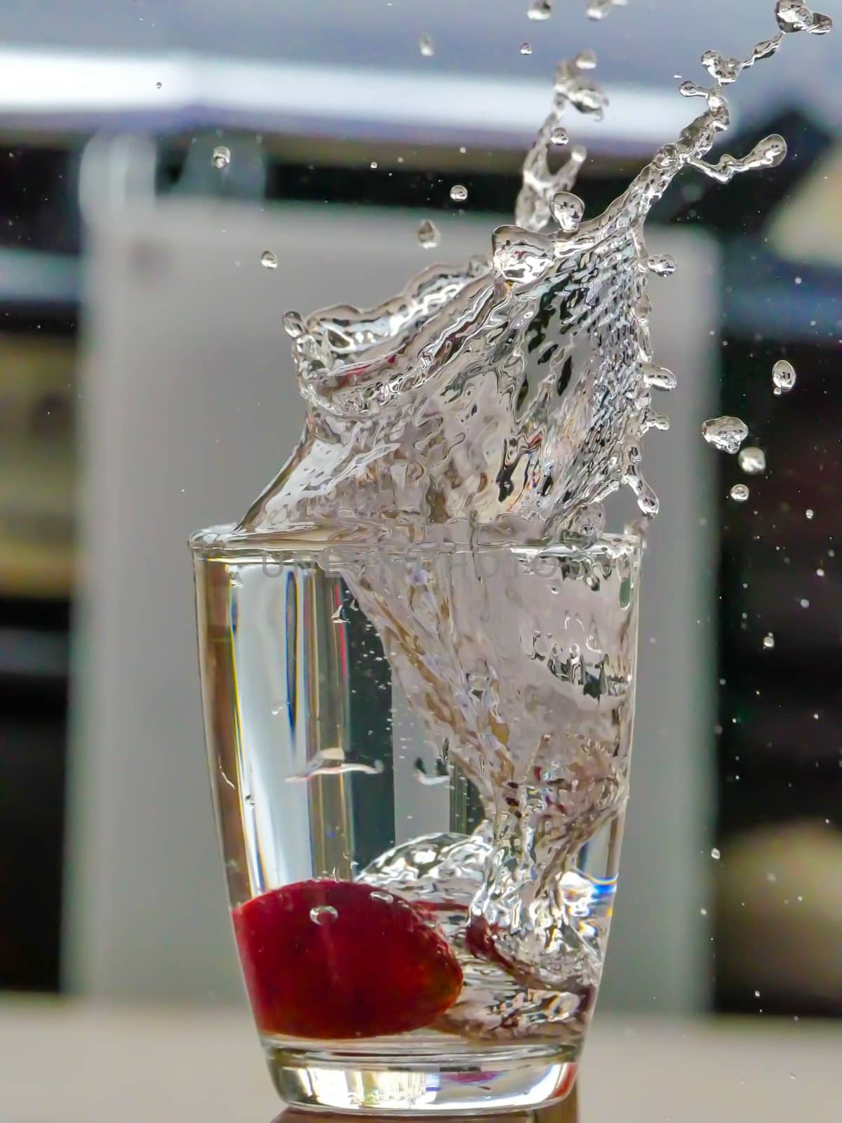Strawberry Water splash in glass