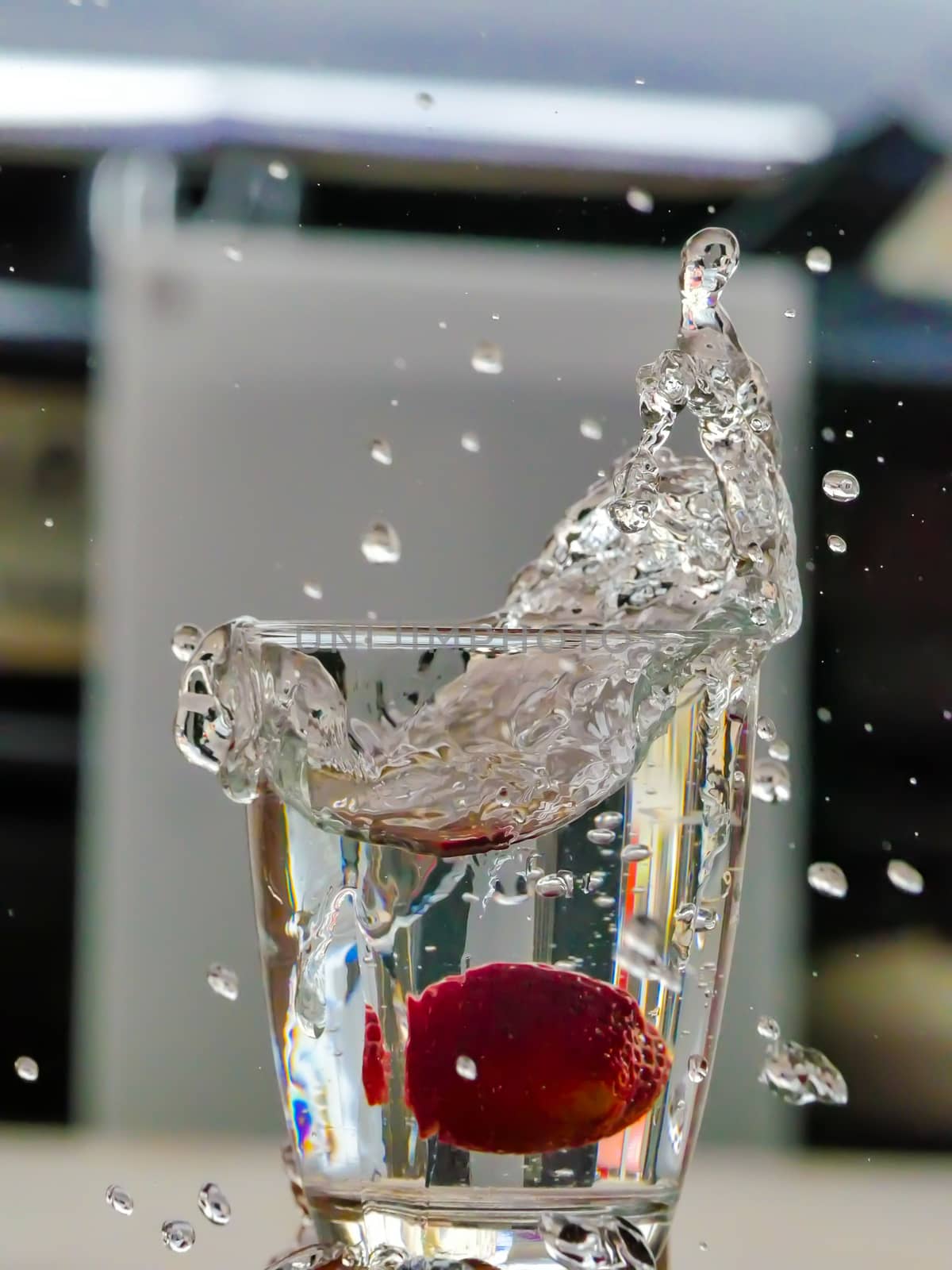 Strawberry Water splash in glass