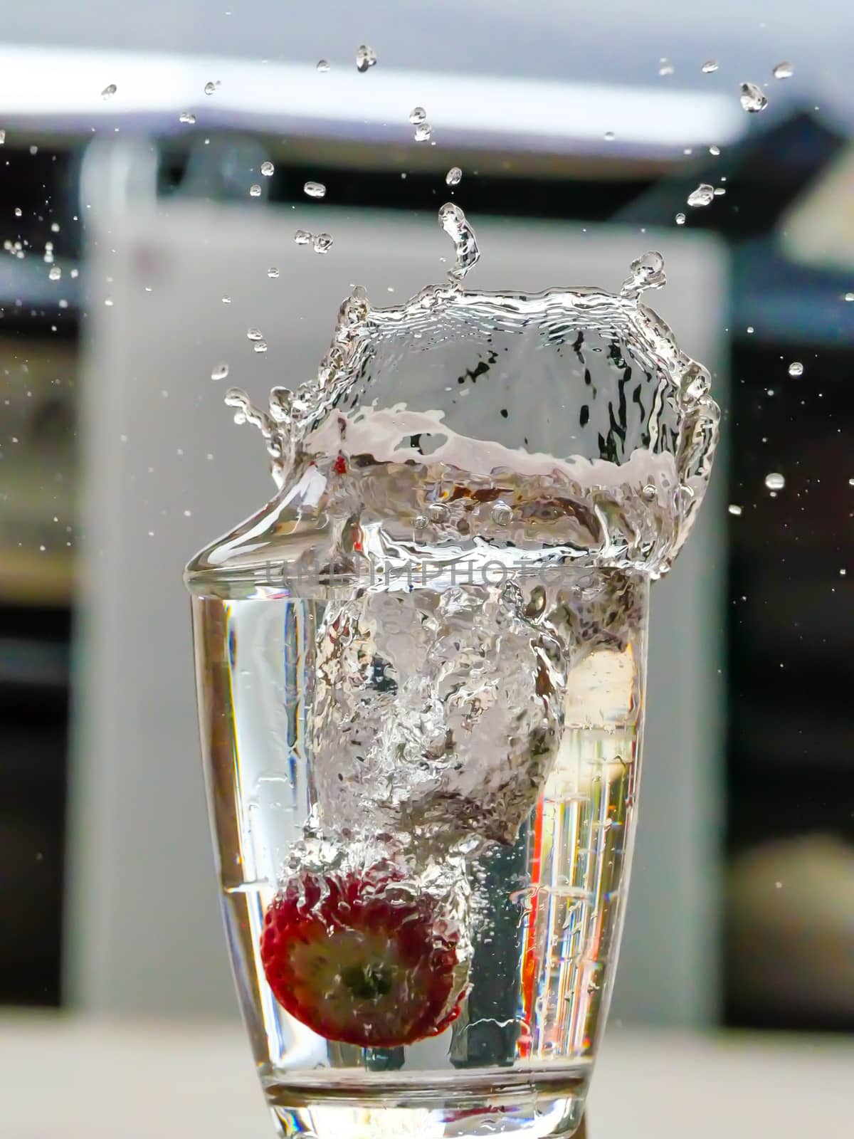 Strawberry Water splash in glass