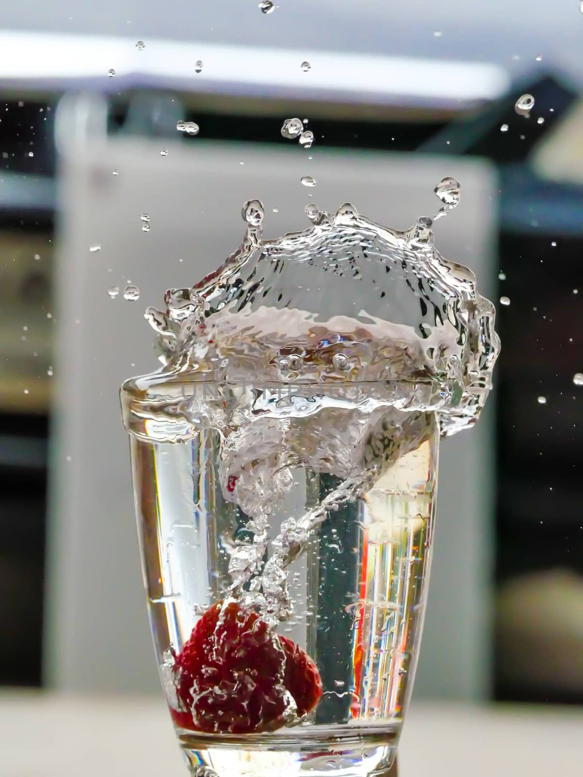 Strawberry Water splash in glass