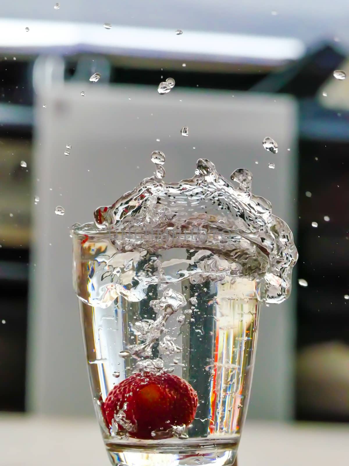 Strawberry Water splash in glass