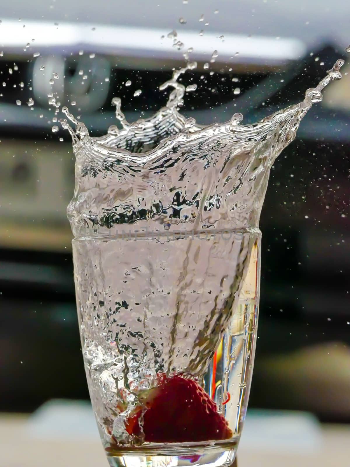 Strawberry Water splash in glass