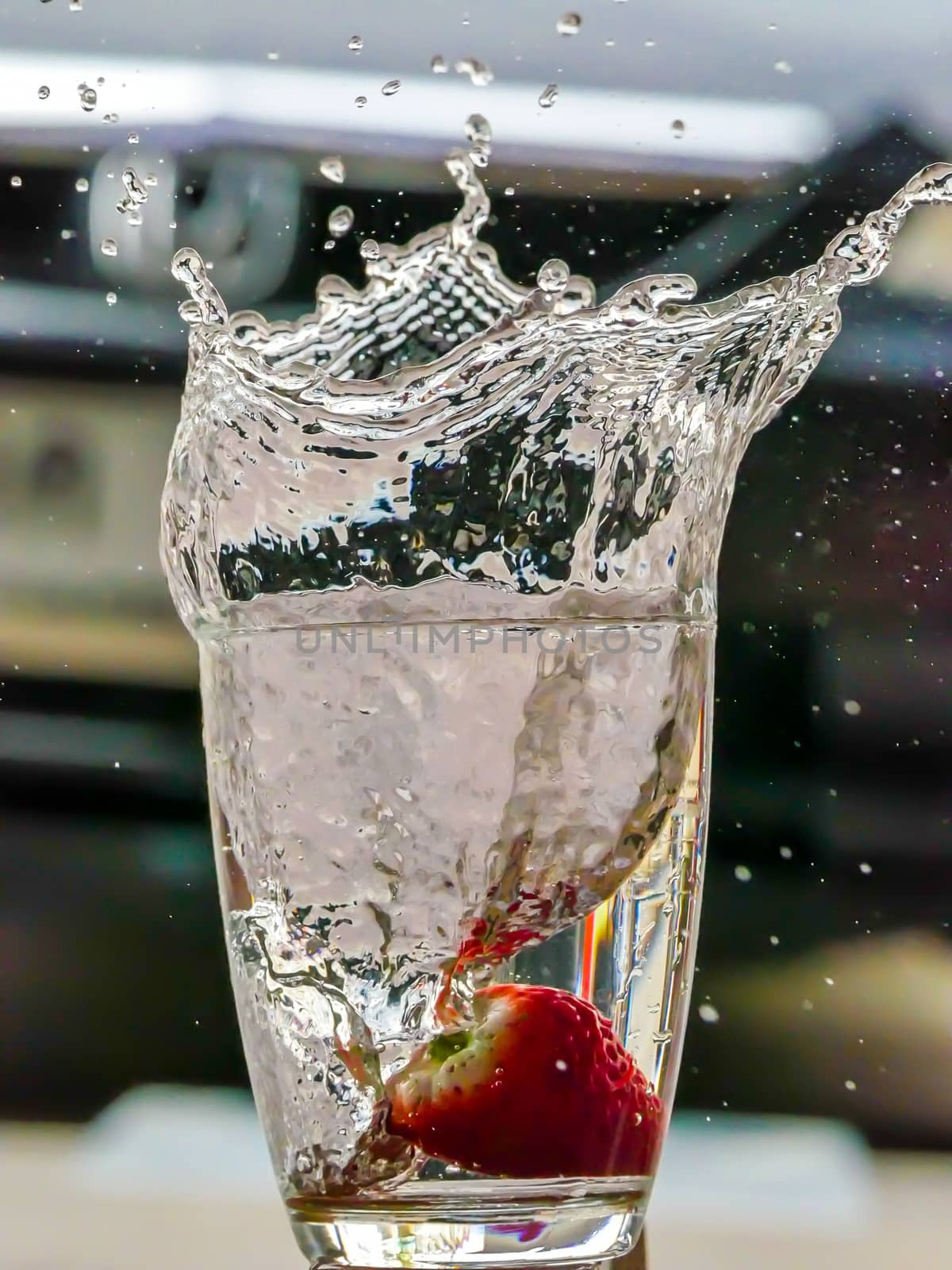 Strawberry Water splash in glass