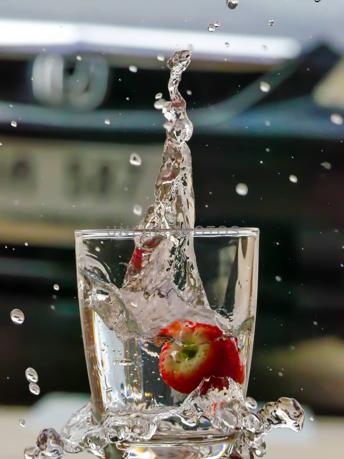 Strawberry Water splash in glass