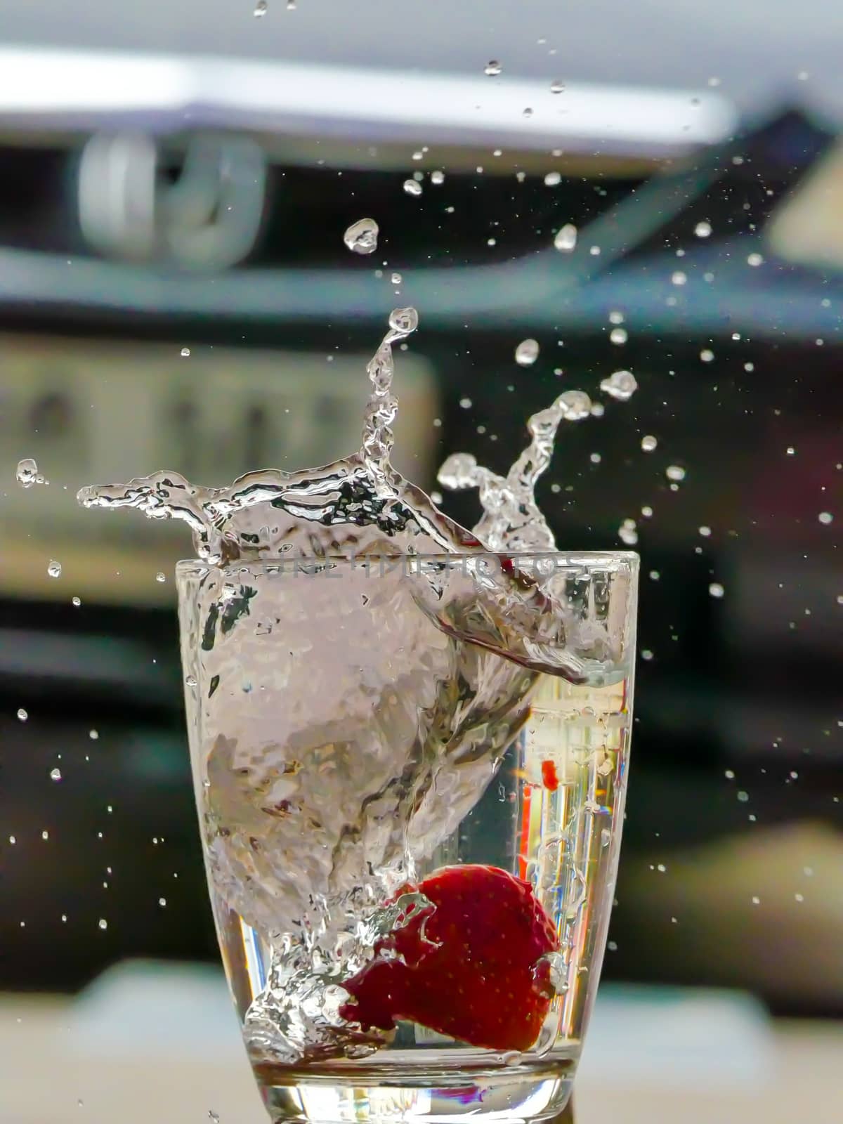 Strawberry Water splash in glass