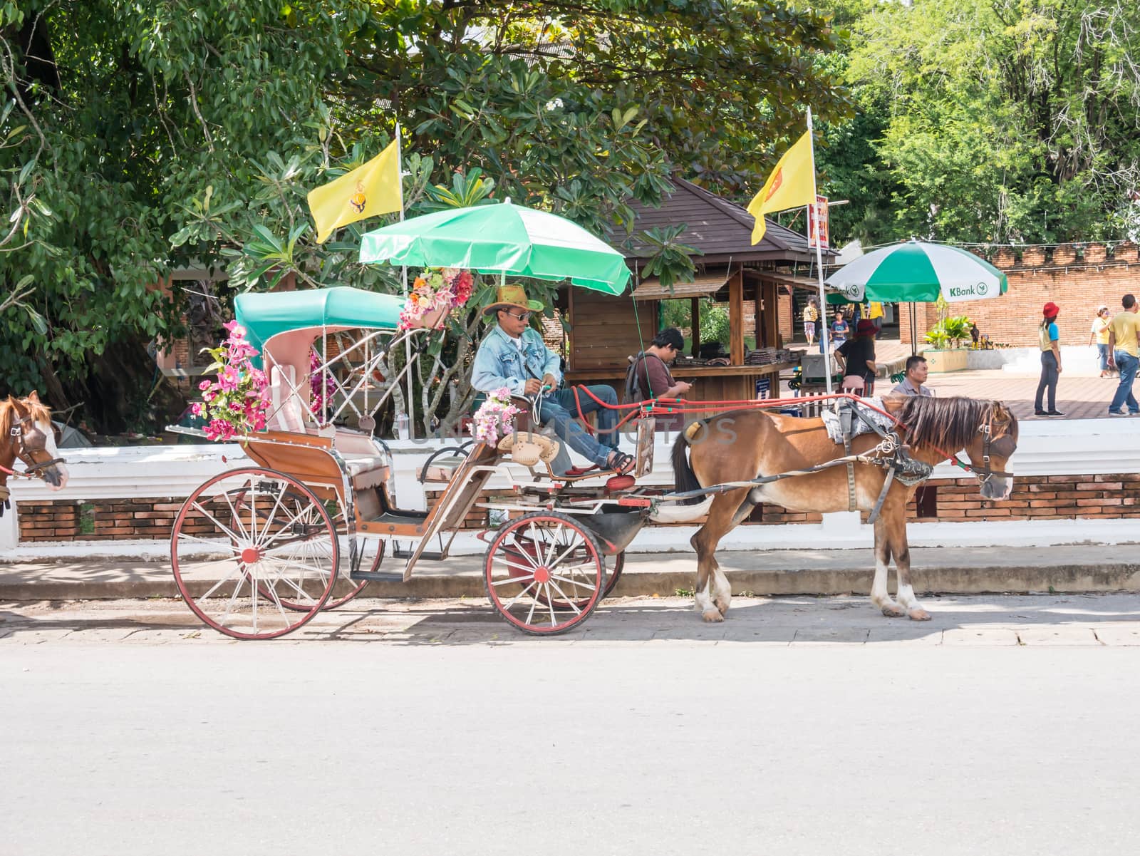 Lampang - December 5 : Don Muang Airport on December 5 , 2015 People in holiday  travel which horse carriage in temple Phrathat Lampang Luang in Lampang, Thailand Thailand.