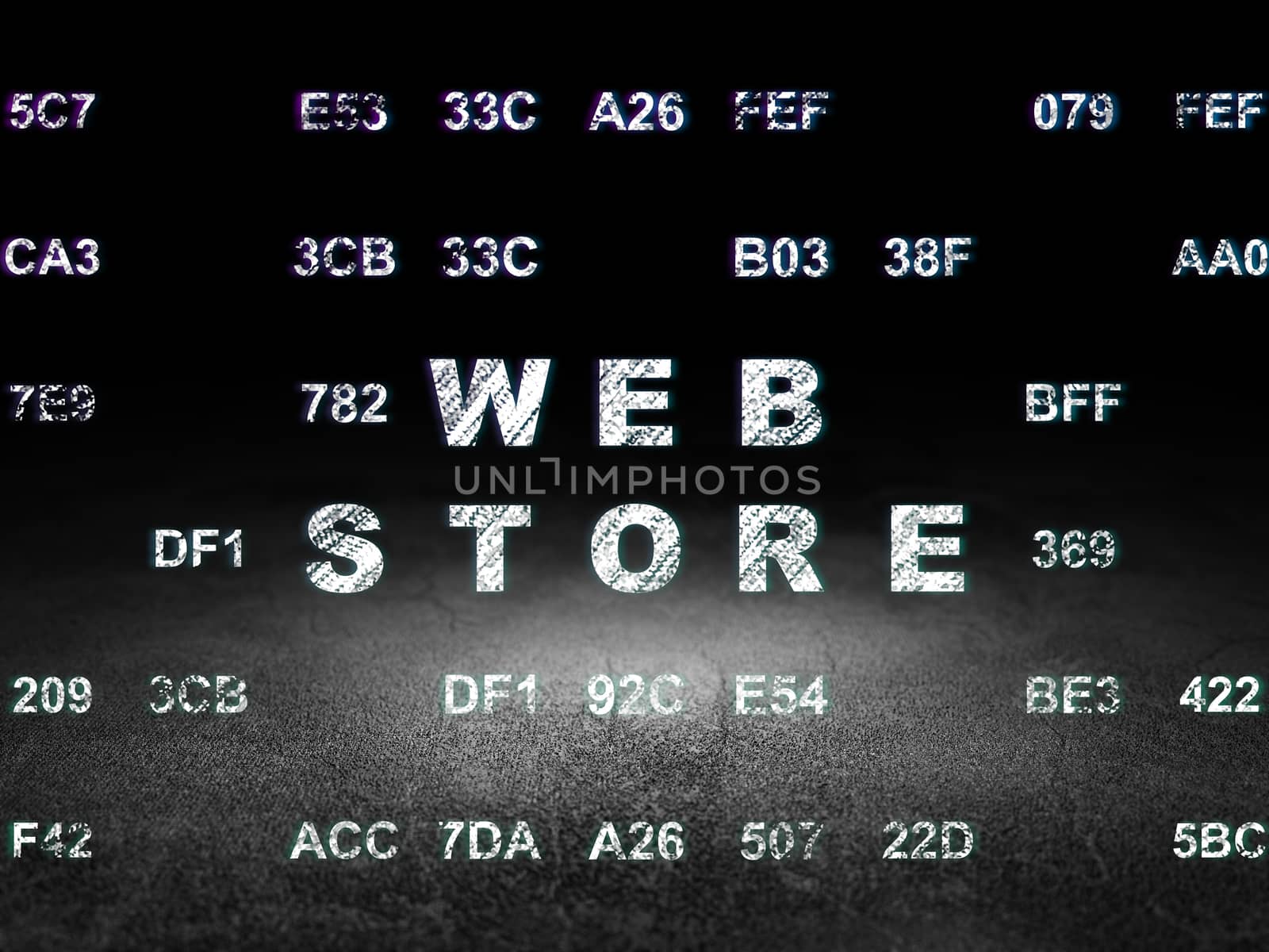 Web development concept: Web Store in grunge dark room by maxkabakov