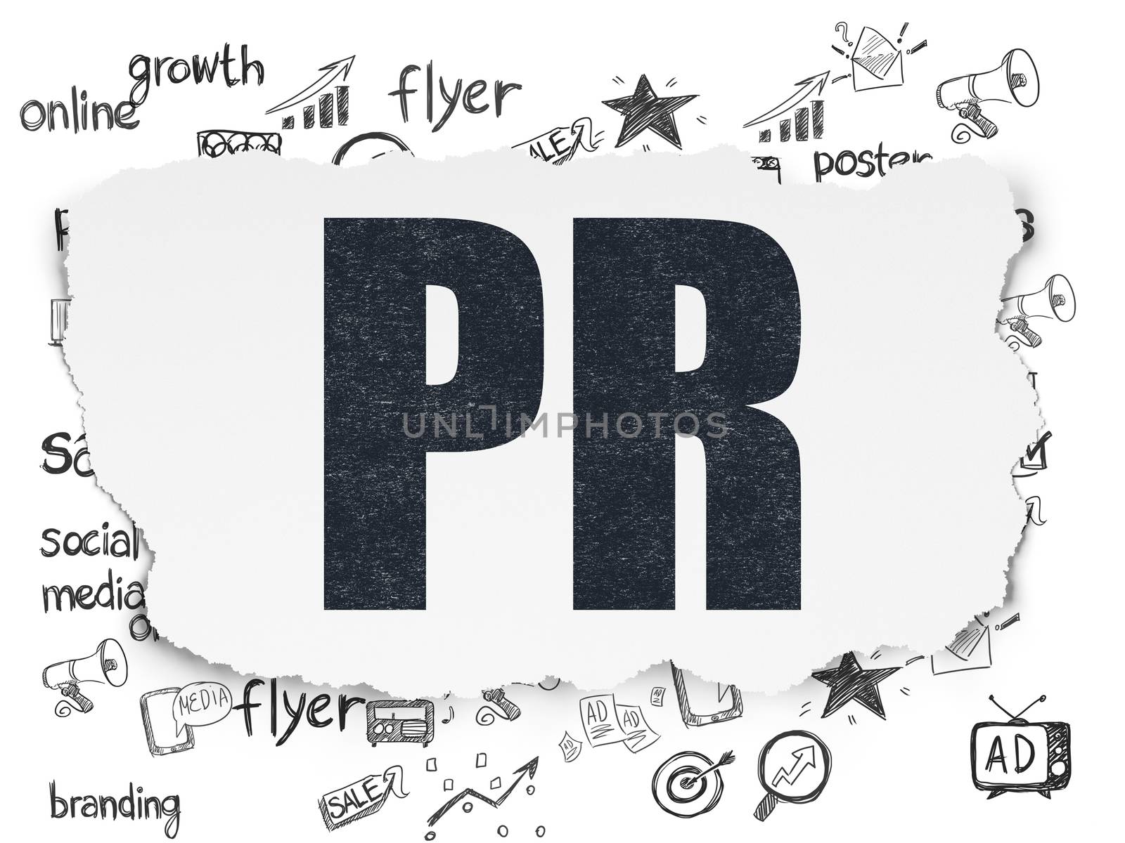 Advertising concept: PR on Torn Paper background by maxkabakov