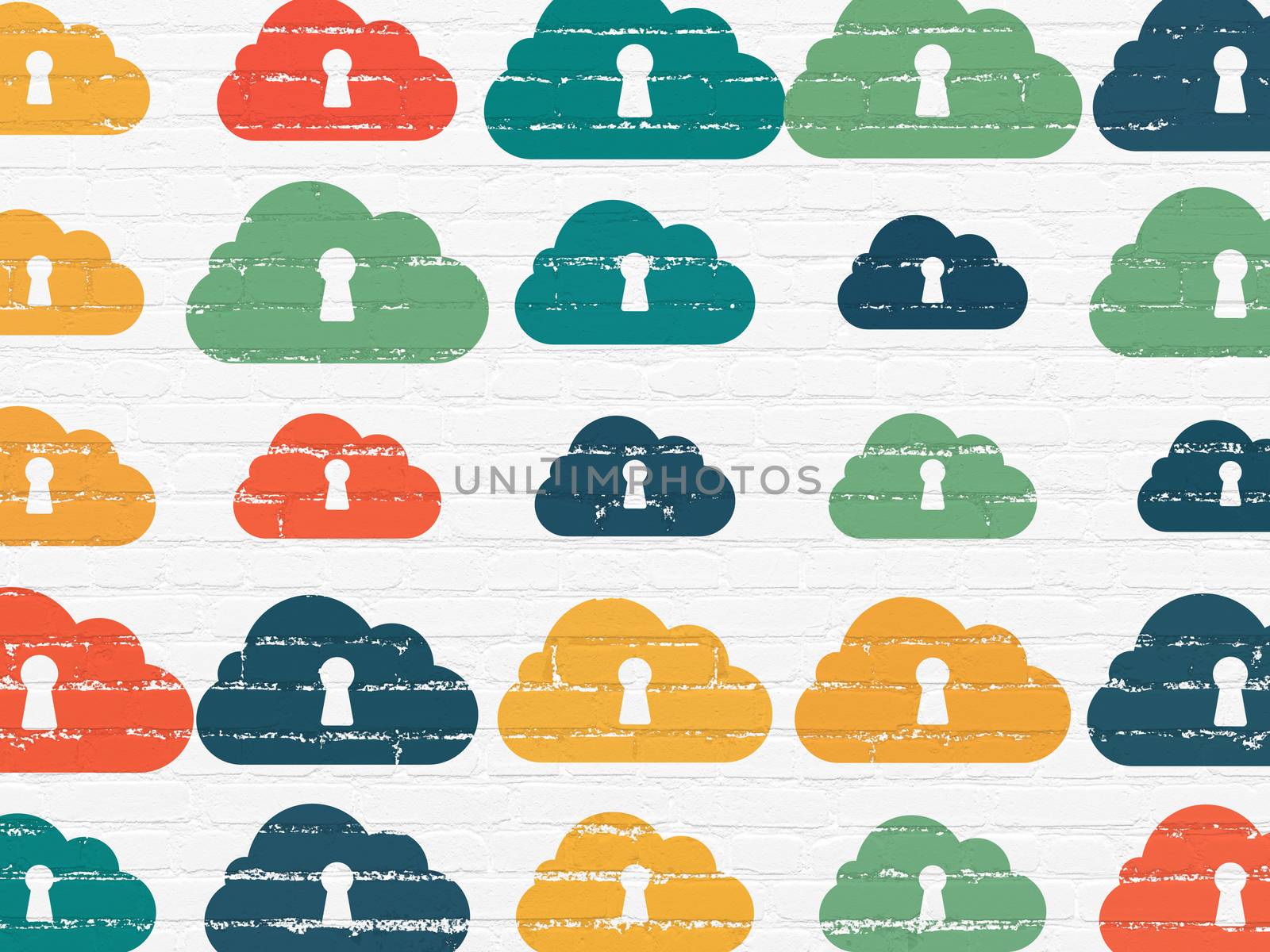 Cloud networking concept: Cloud With Keyhole icons on wall background by maxkabakov