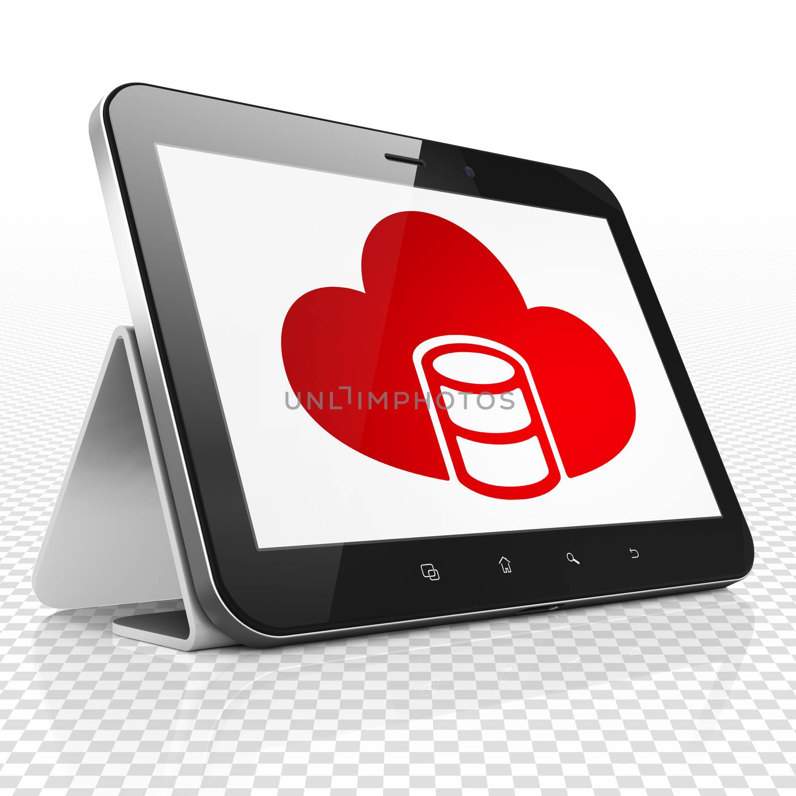 Cloud computing concept: Tablet Computer with red Database With Cloud icon on display