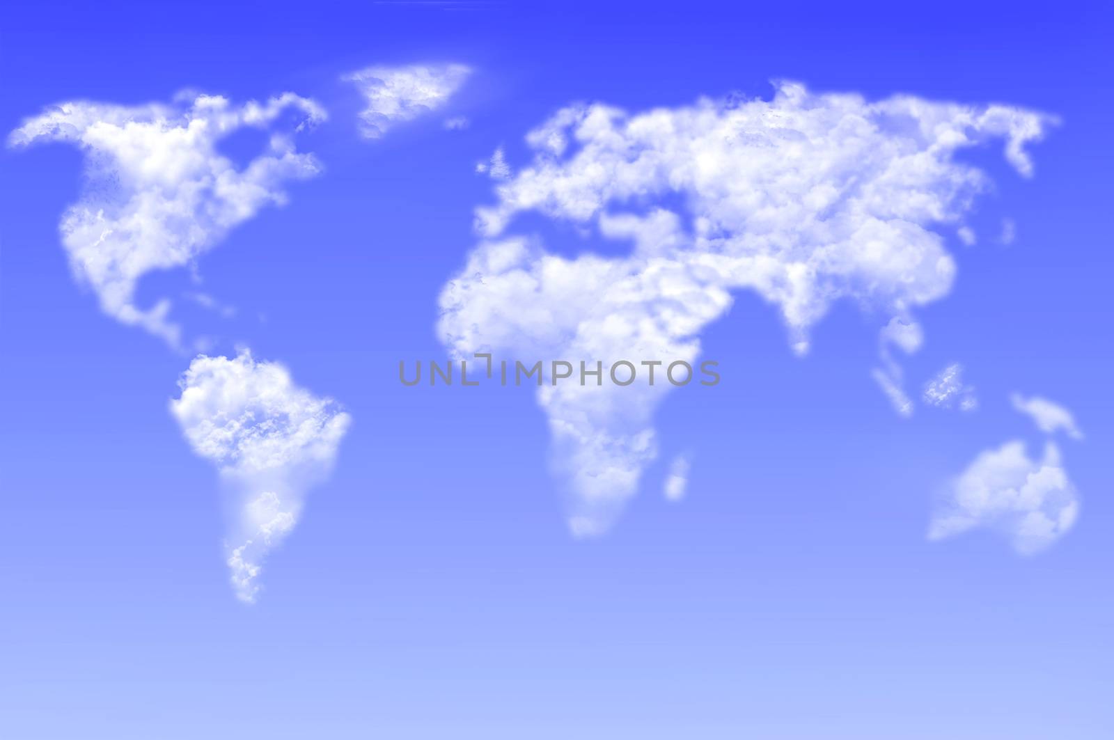 Clouds in the shape of a world map against blue sky