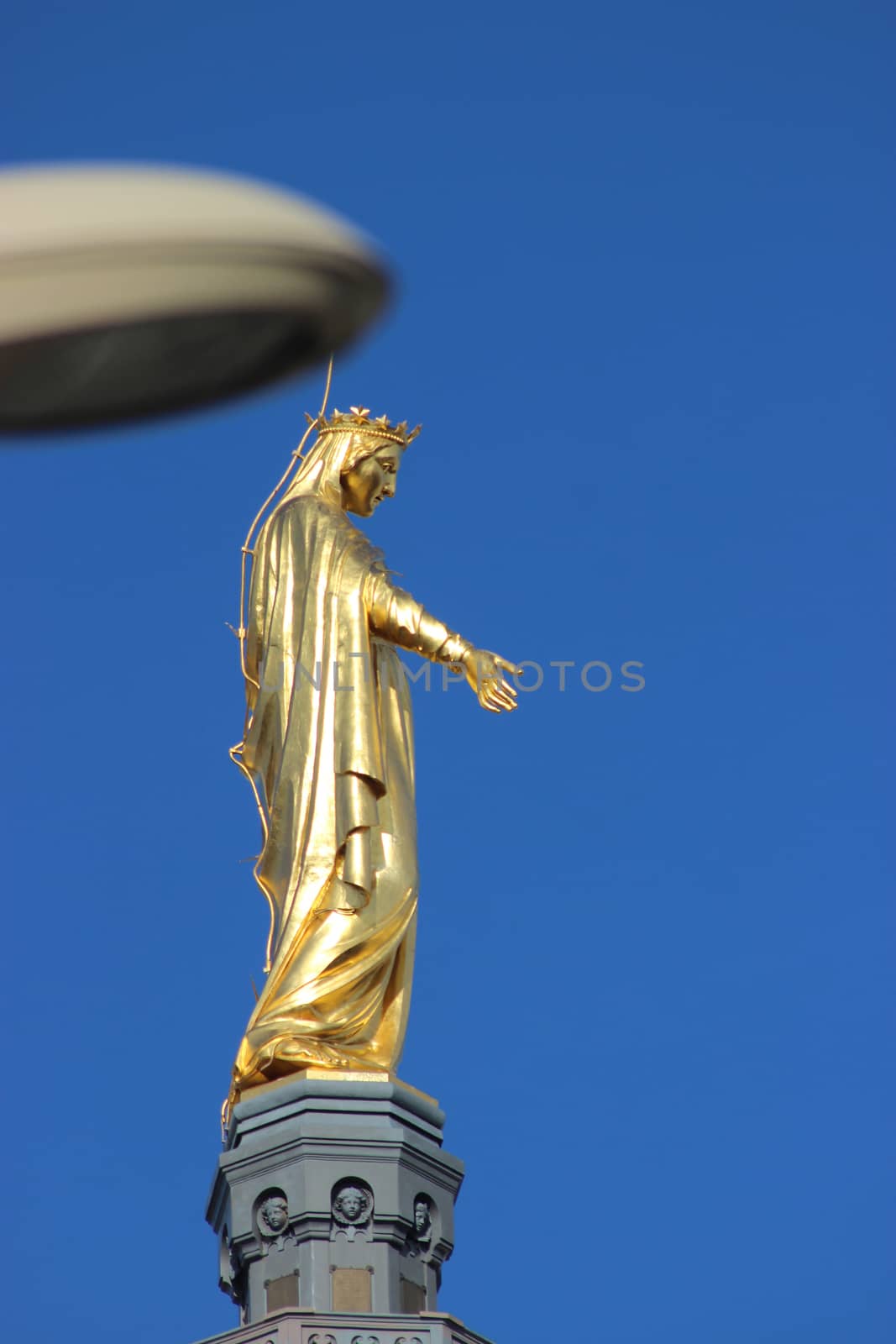 Golden Statue of the Virgin Mary. Basilica of Notre-Dame de Fourviere in Lyon, France