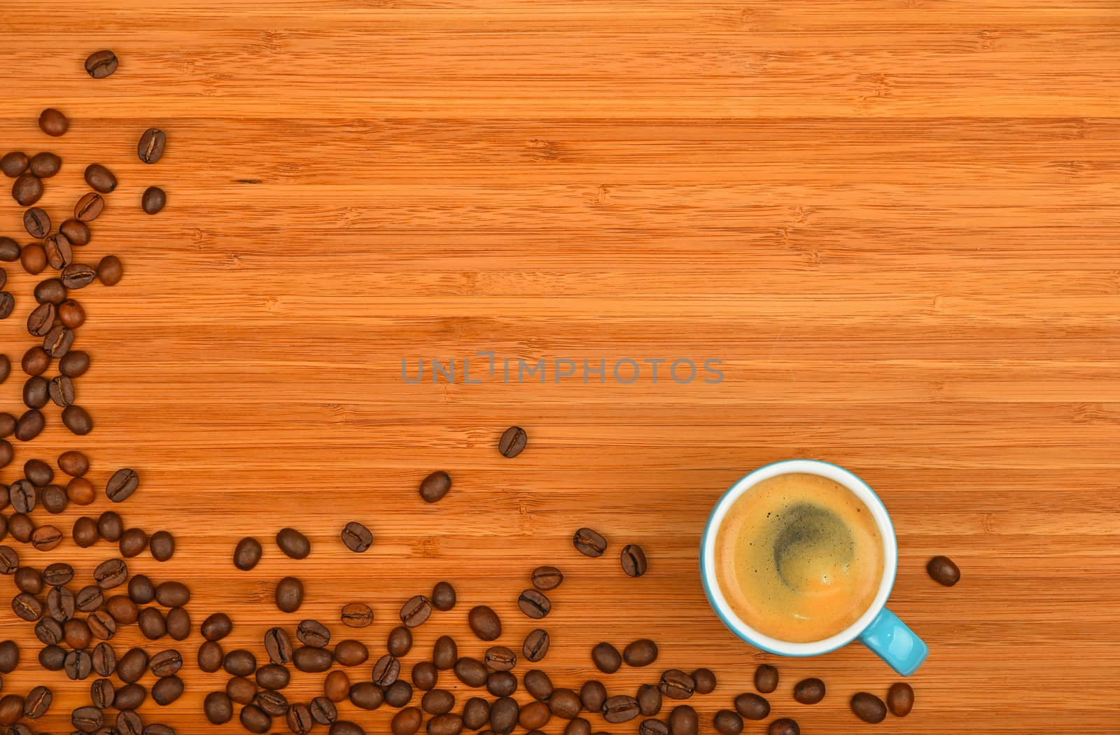 Coffee cup and beans over wood background by BreakingTheWalls
