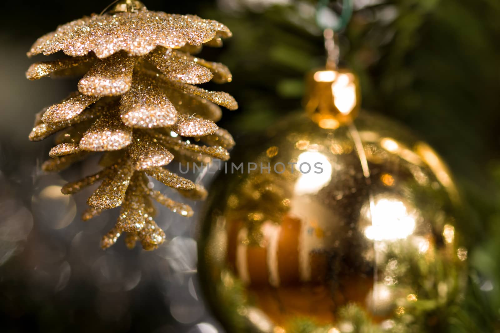 Close up of a decorated Christmas Tree with Baubles and other colourful decorations.