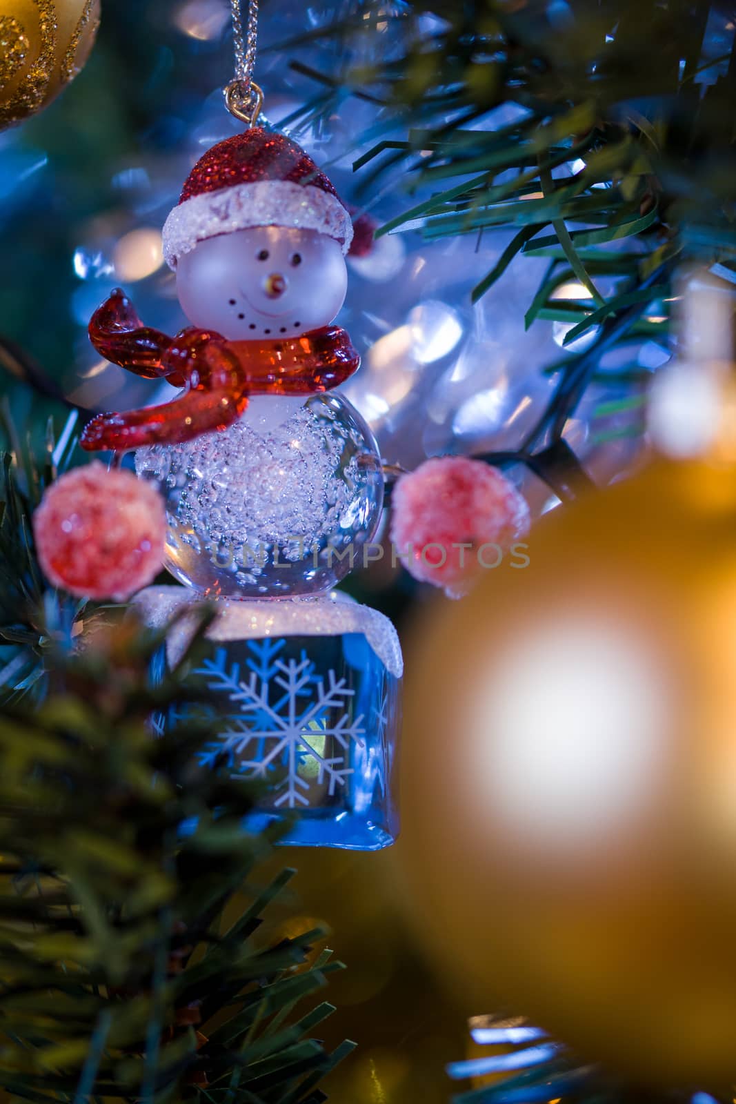 Close up of a decorated Christmas Tree with Baubles and other colourful decorations.