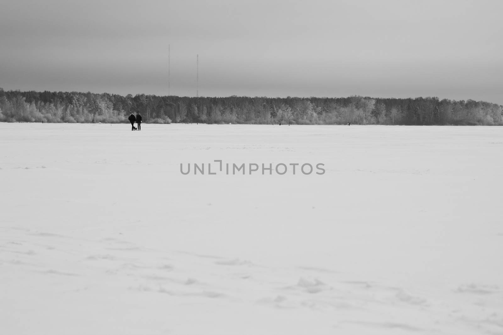 Fishermans on ice for fishing with equipments