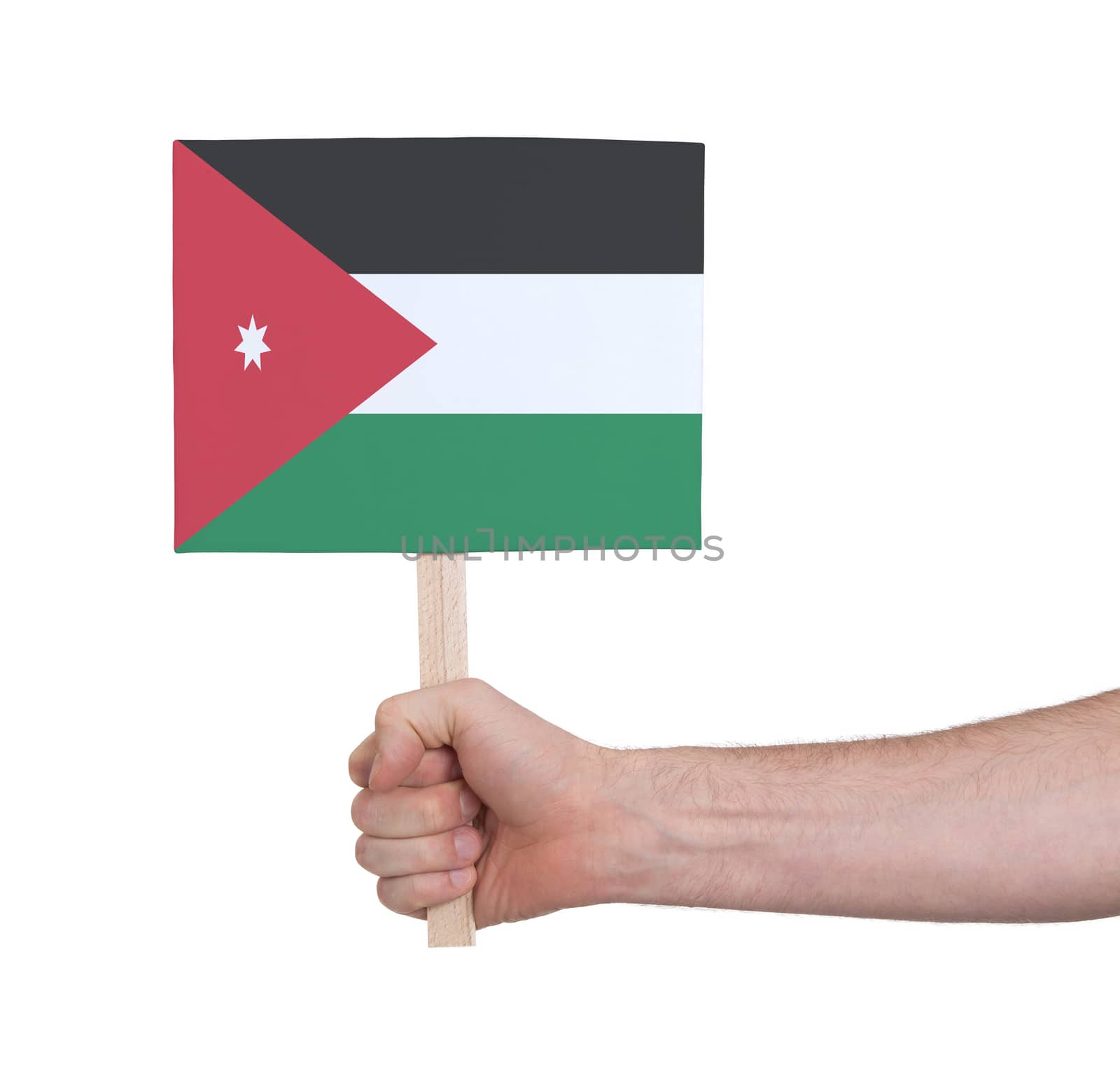 Hand holding small card - Flag of Jordan by michaklootwijk