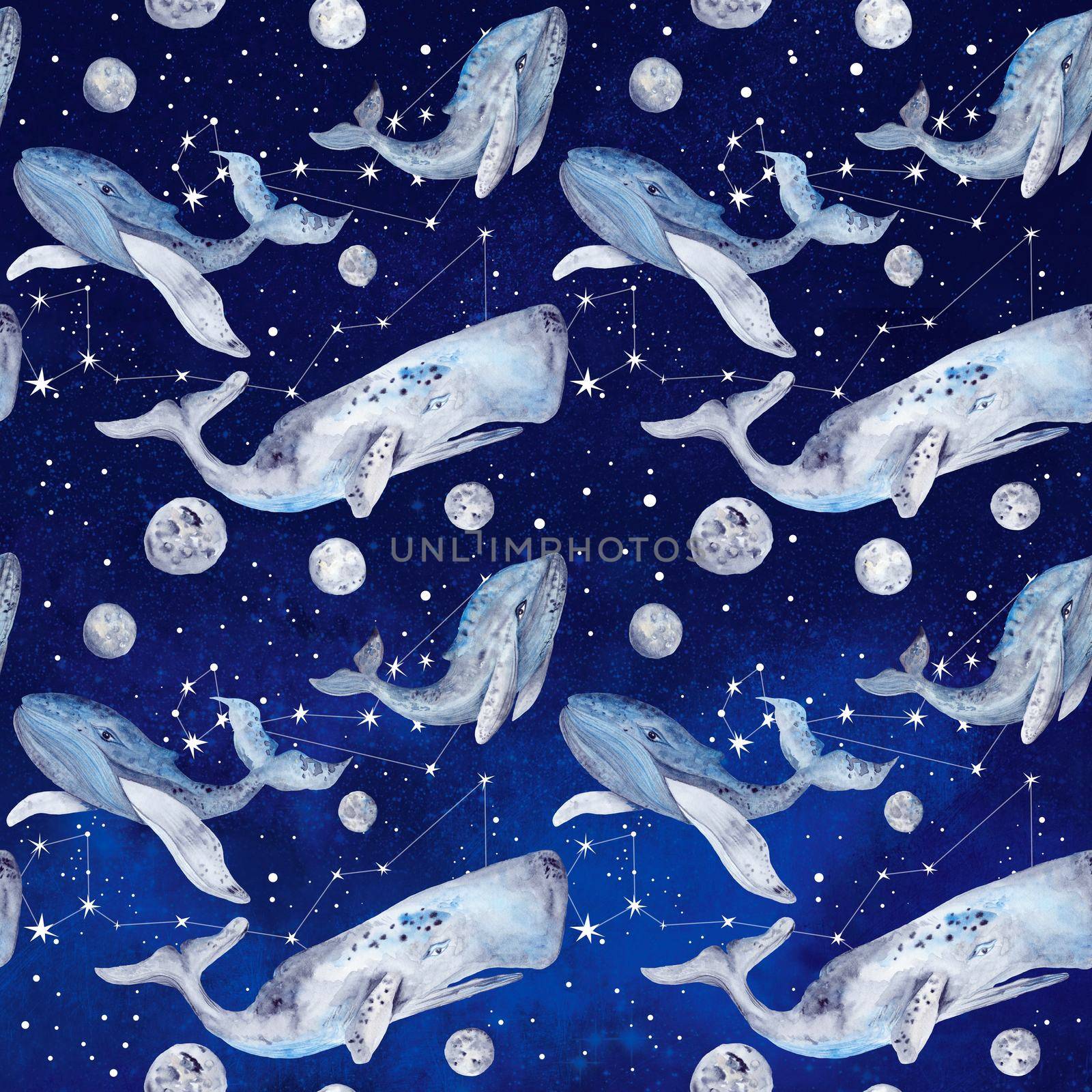 Space illustration with stars, fishes and planets 