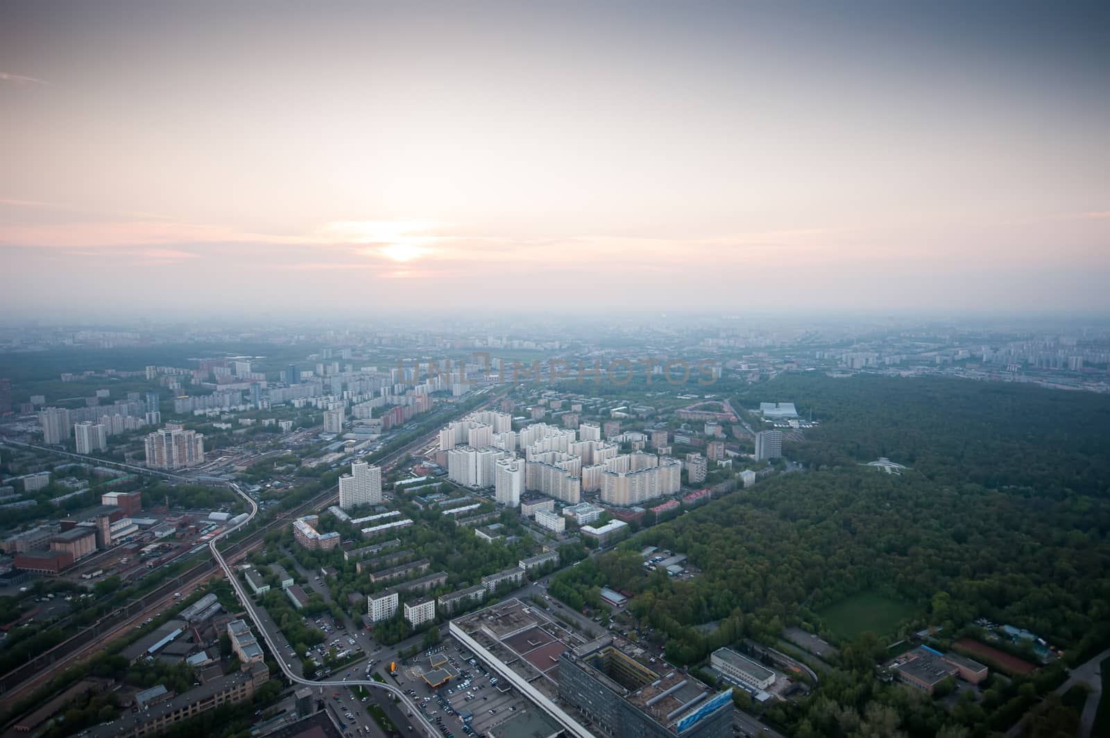 Bird's eye view on Butyrsky district and Timiryazevsky Park in Moscow Russia