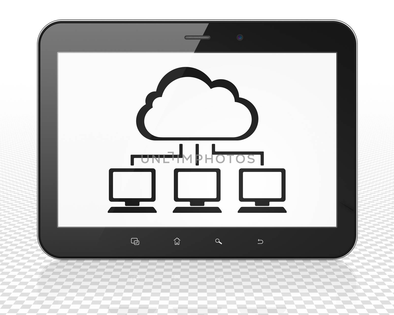 Cloud technology concept: Tablet Pc Computer with black Cloud Network icon on display