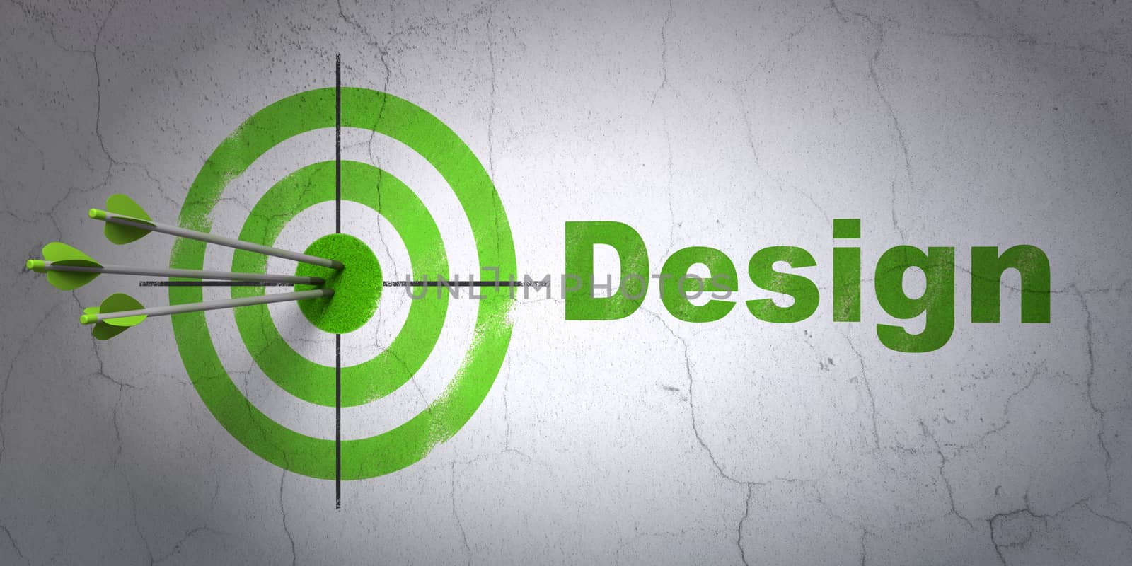 Success marketing concept: arrows hitting the center of target, Green Design on wall background