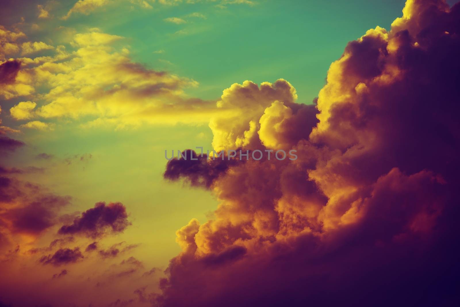 Amazing Colorful Sunset Cloudscape Background. Stormy Colorful Sky.