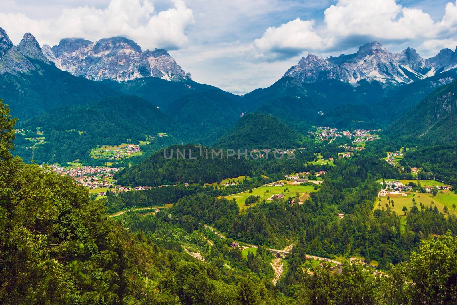 Italian Dolomites Living. Alpine Italian Villages. Dolomites Mountain Range, Italy, Europe.
