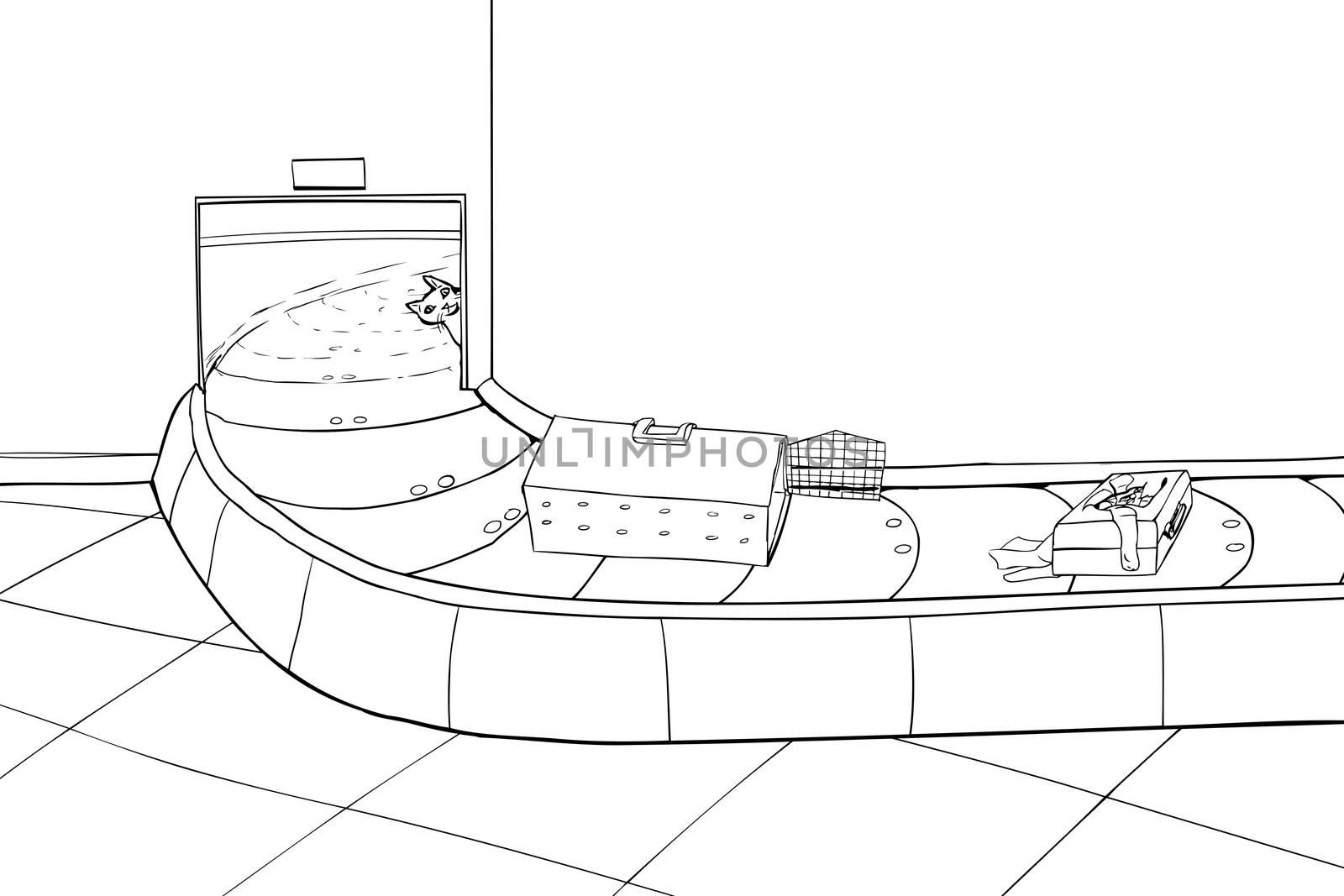 Outline of Cat in Baggage Claim by TheBlackRhino