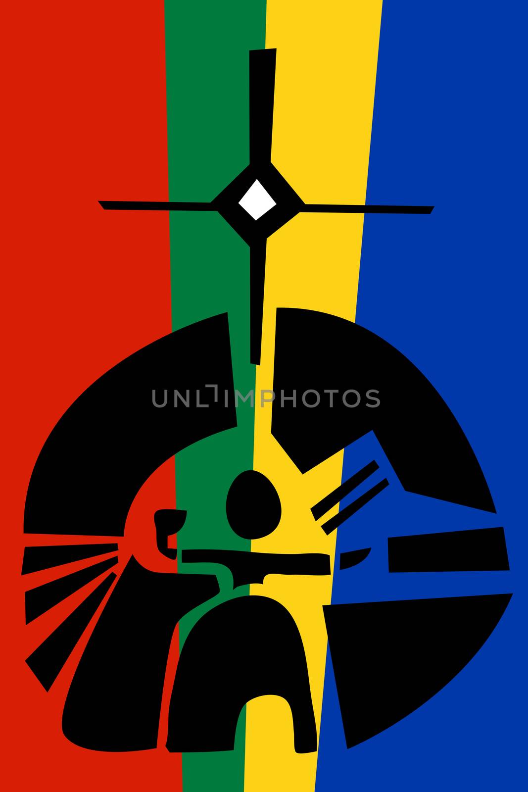 Icon illustration of Saami sun diety over flag colors