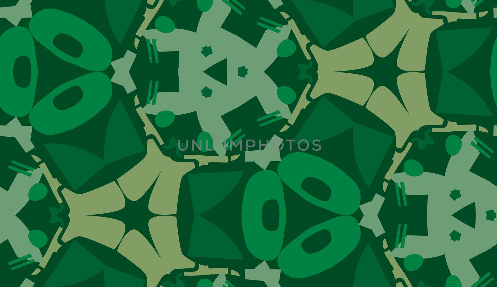 Repeating green shapes in repeating wallpaper pattern