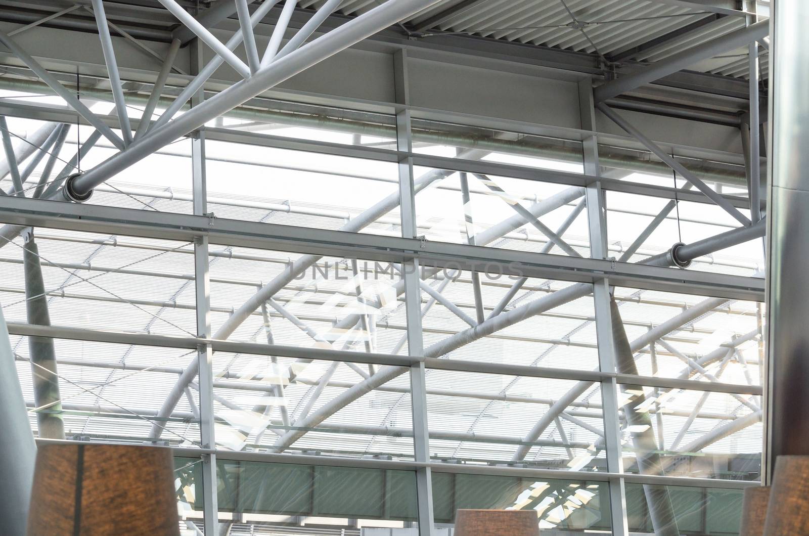 Modern architecture of a glass roof in a steel structure.