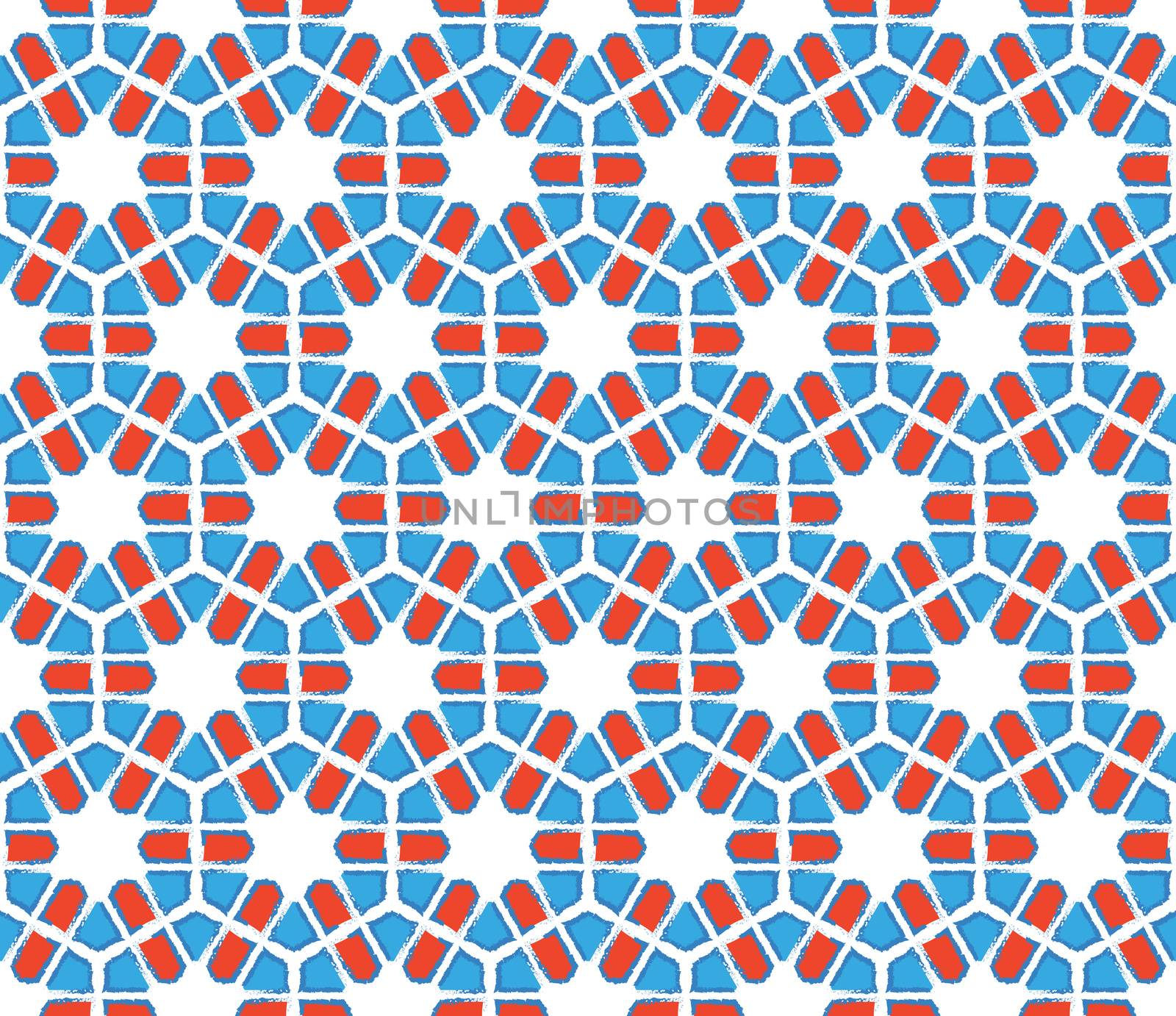 abstract background or textile hexagonal winter pattern with stylized snowflakes