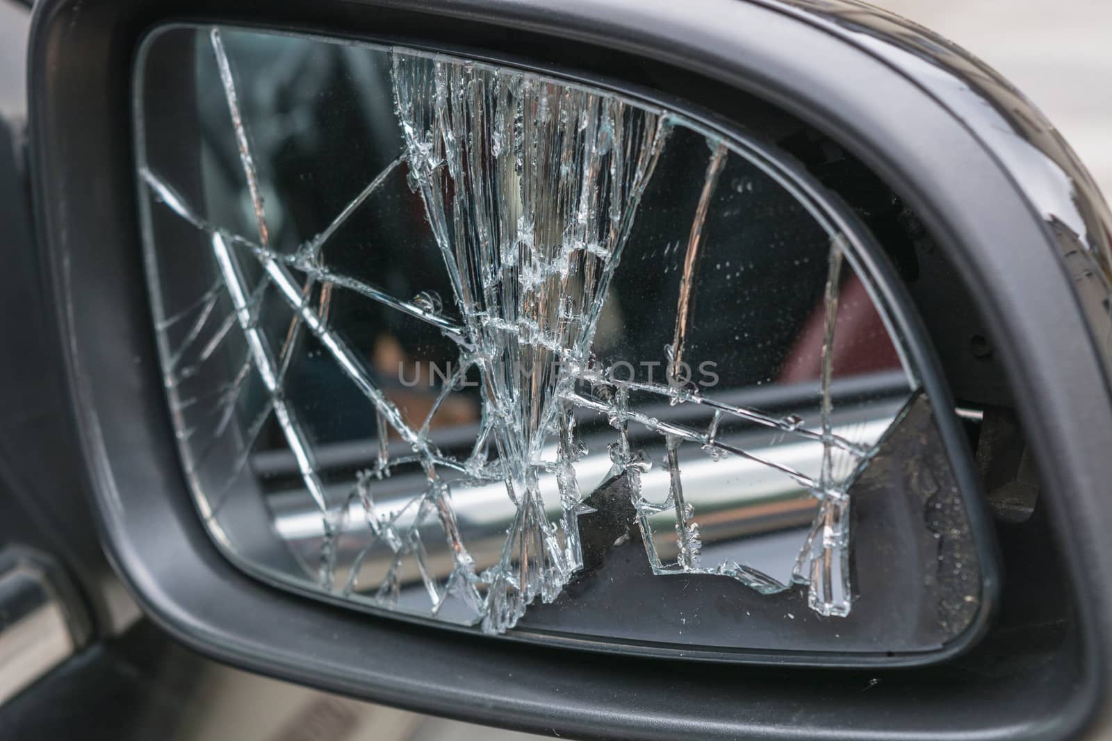 Damaged broken car mirrors
