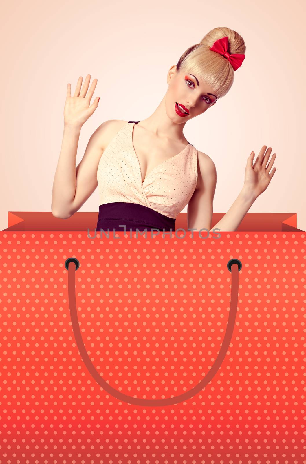 Fashion beauty woman huge shopping bag surprised  by 918
