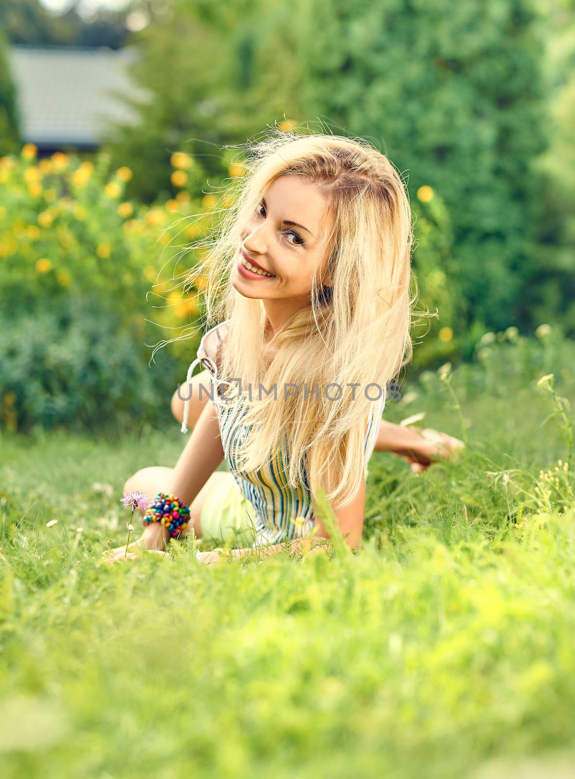 Beauty playful woman relax, garden grass, outdoors by 918