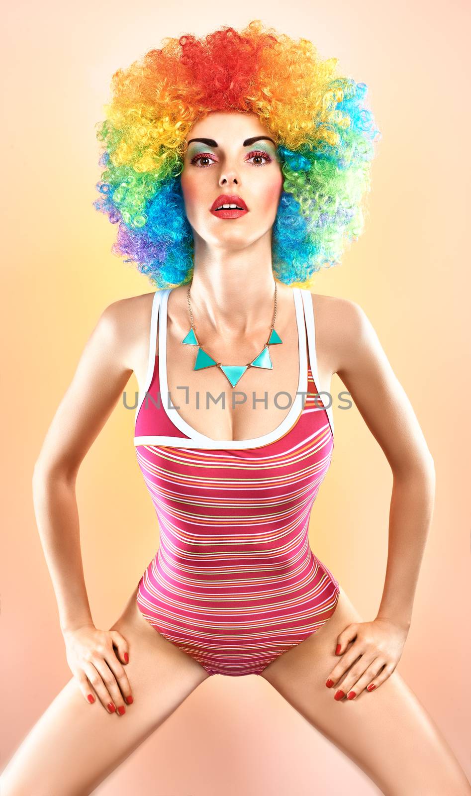 Fashion beauty woman in swimsuit, vivid afro model by 918