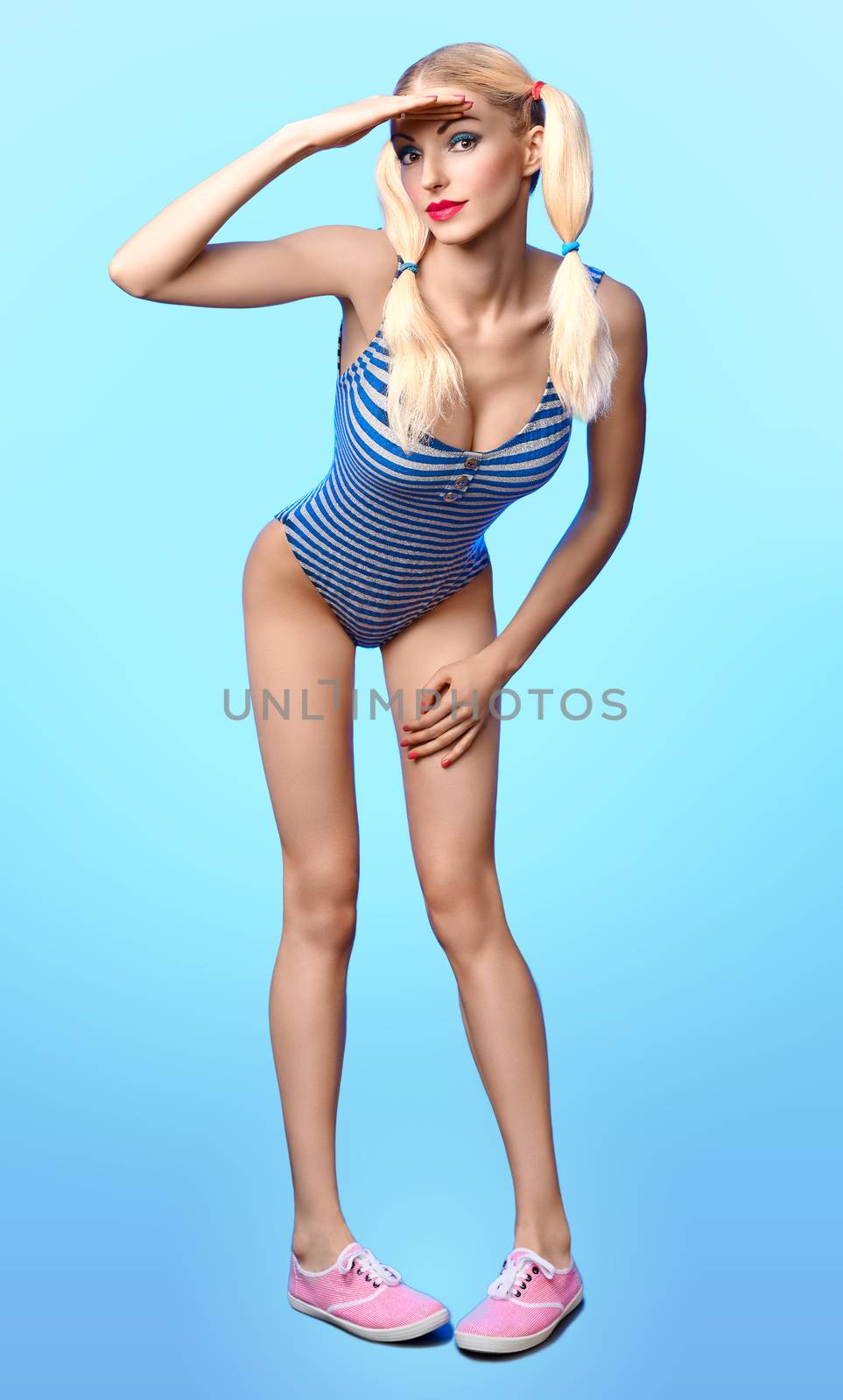 Beautiful woman in swimsuit. Pinup playful marine by 918
